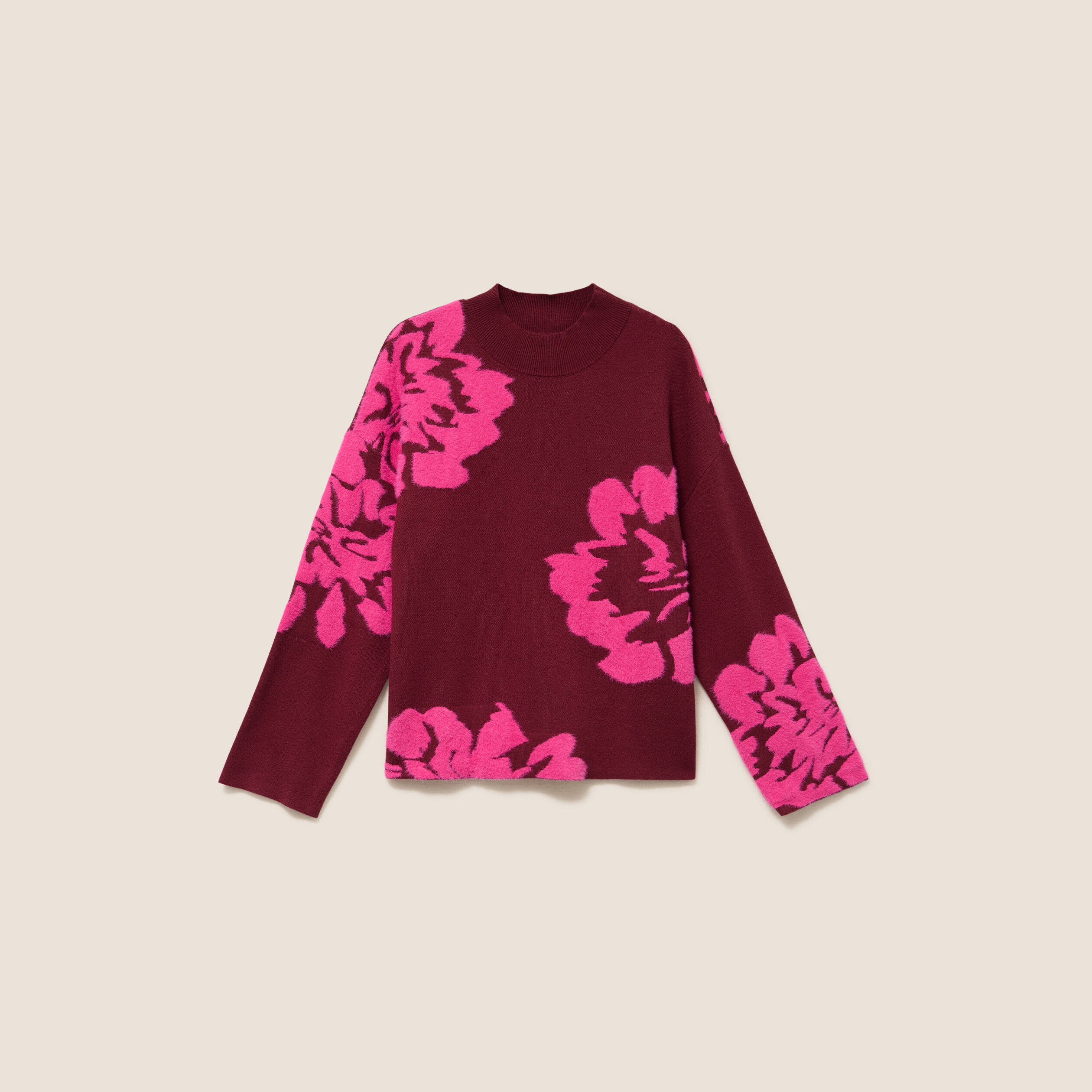 Pull col montant bordeaux femme