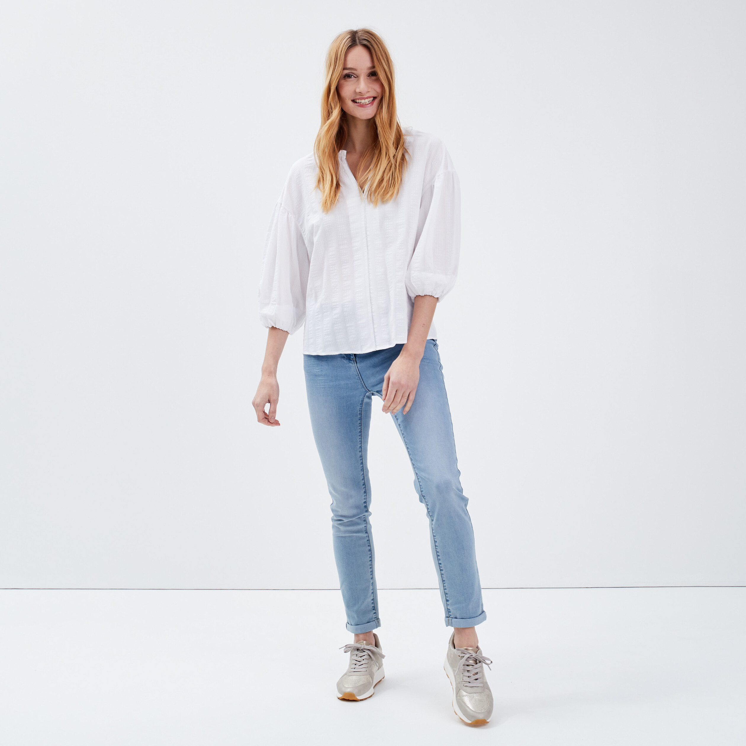 blouse manches 34 ecru femme Blouse manches 3/4 ecru femme