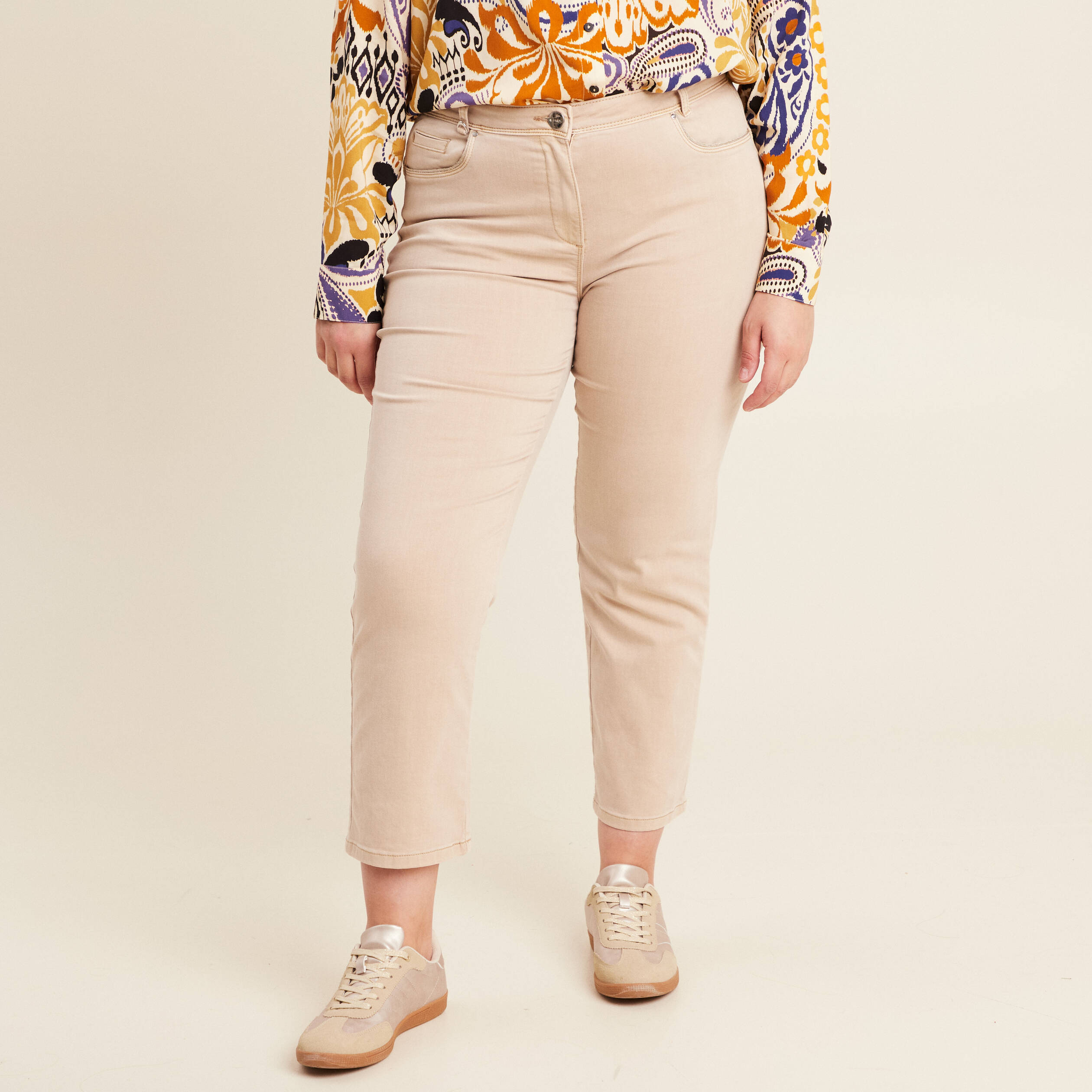 Jean coupe droite 7/8&egrave;me denim beige femme
