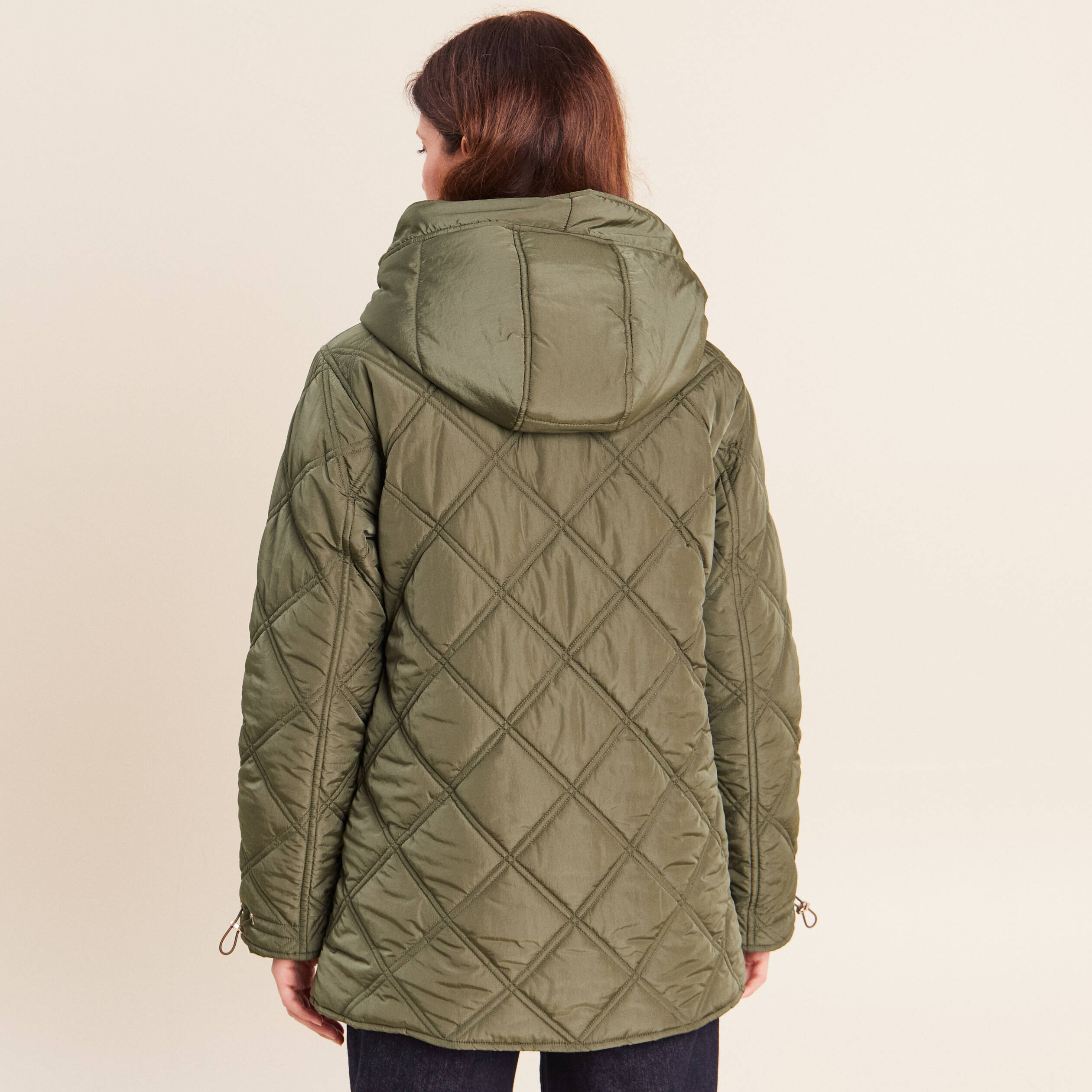 Doudoune doubl&eacute;e avec capuche vert kaki femme