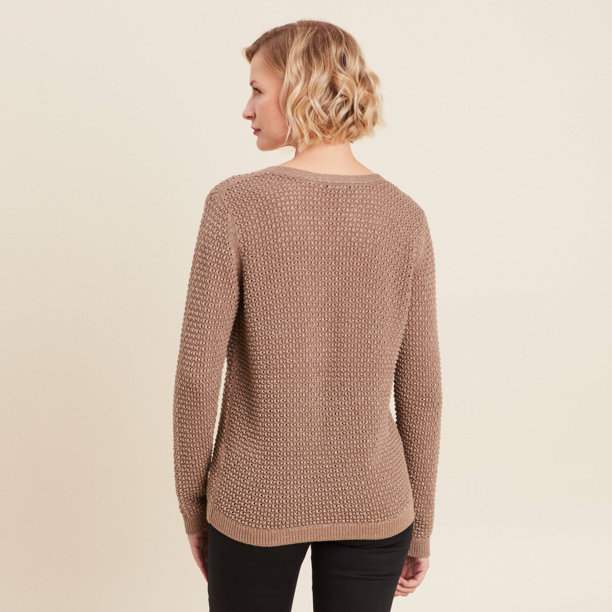 pull manches longues col en v taupe femme Pull manches longues col en V taupe femme
