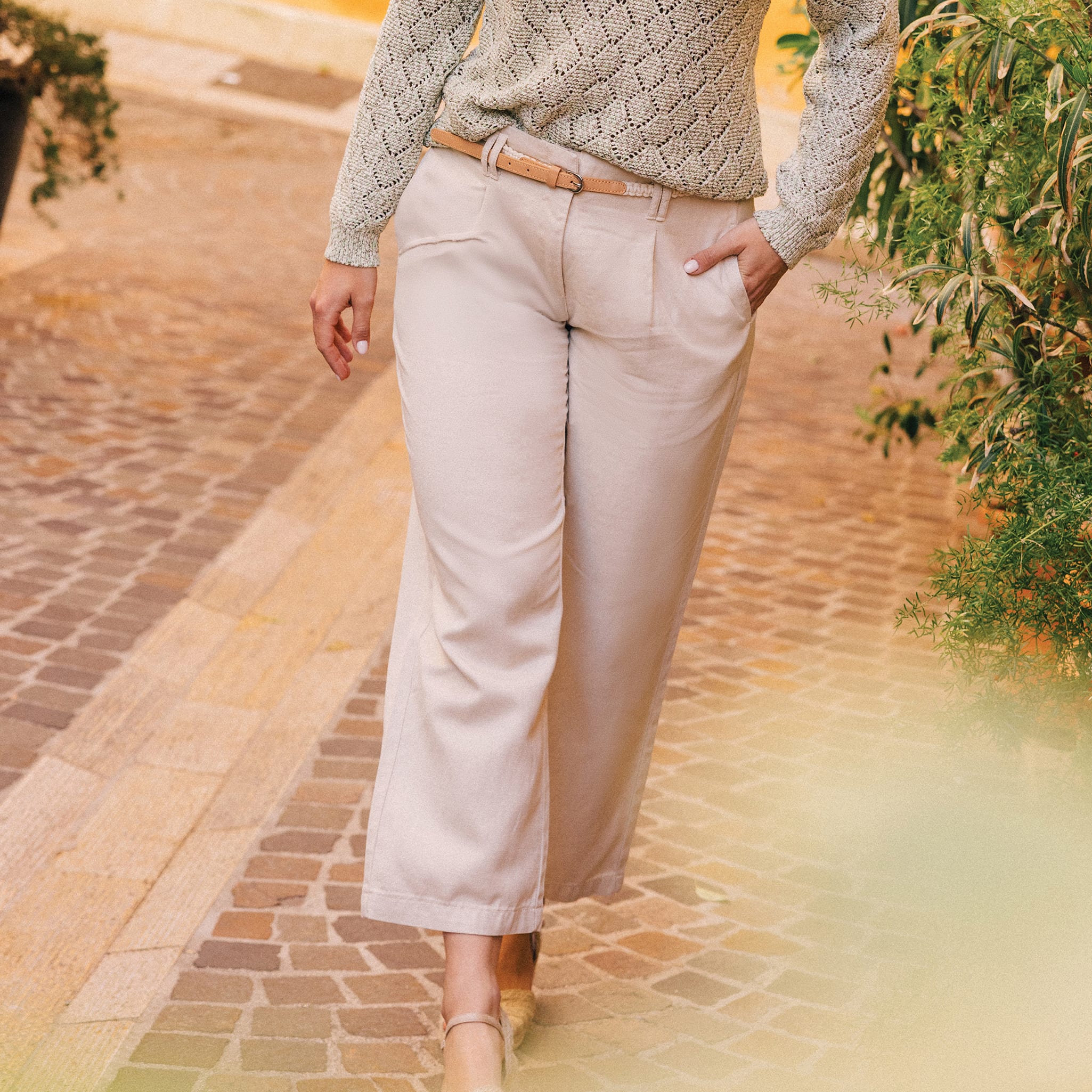 pantalon large 78eme a pinces ivoire femme Pantalon large 7/8ème à pinces ivoire femme