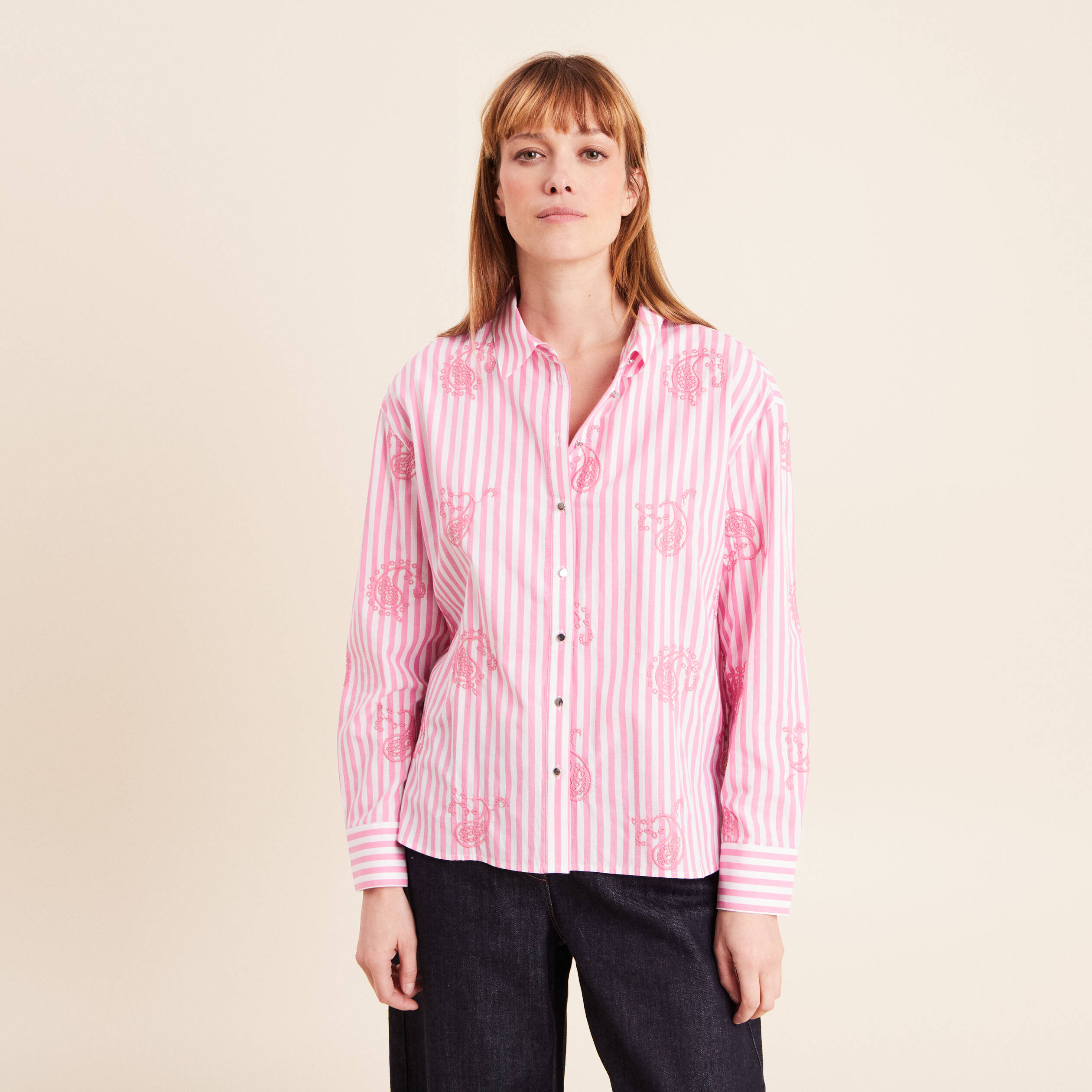 Chemise manches longues fluide rose femme