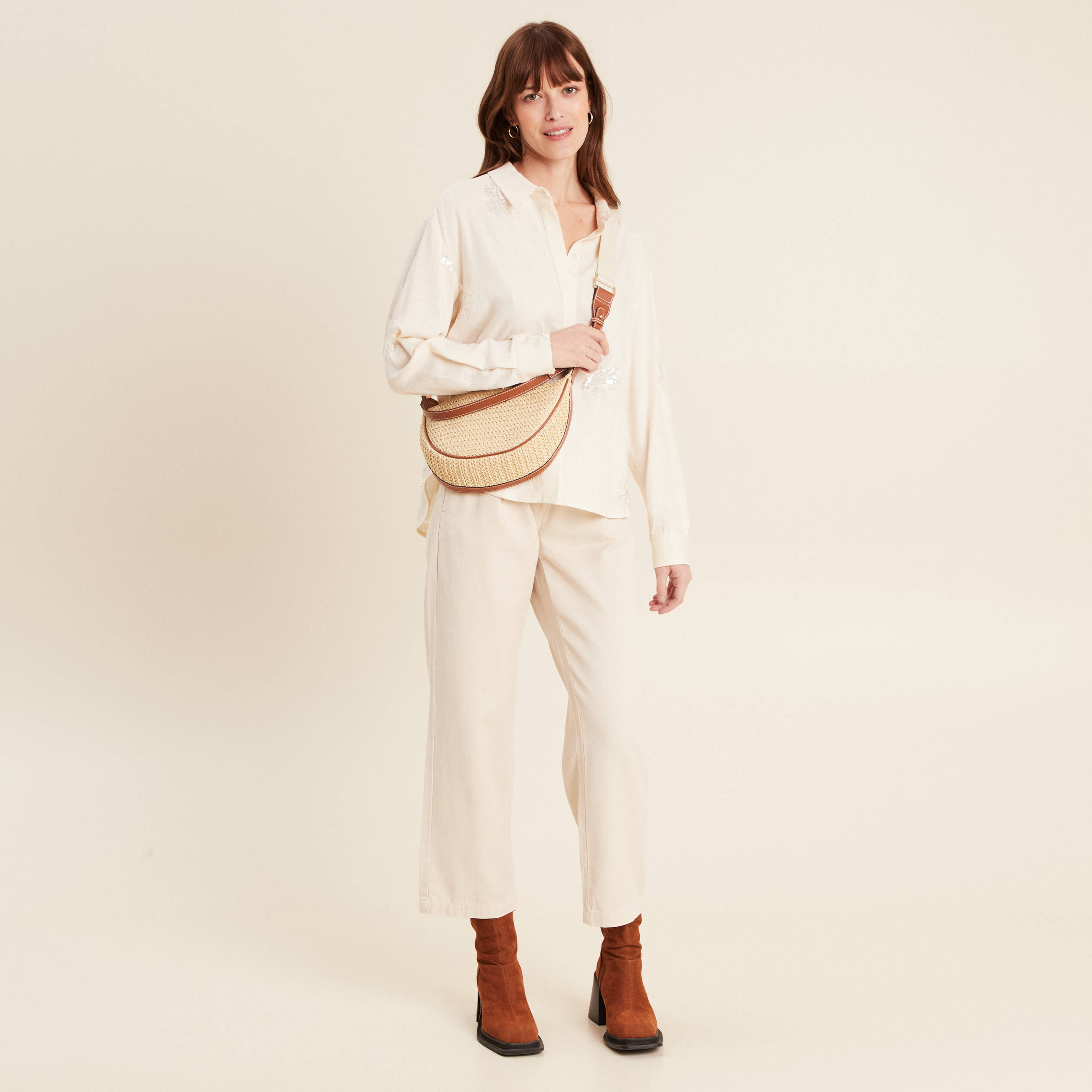 pantalon large 78eme a pinces ivoire femme Pantalon large 7/8ème à pinces ivoire femme