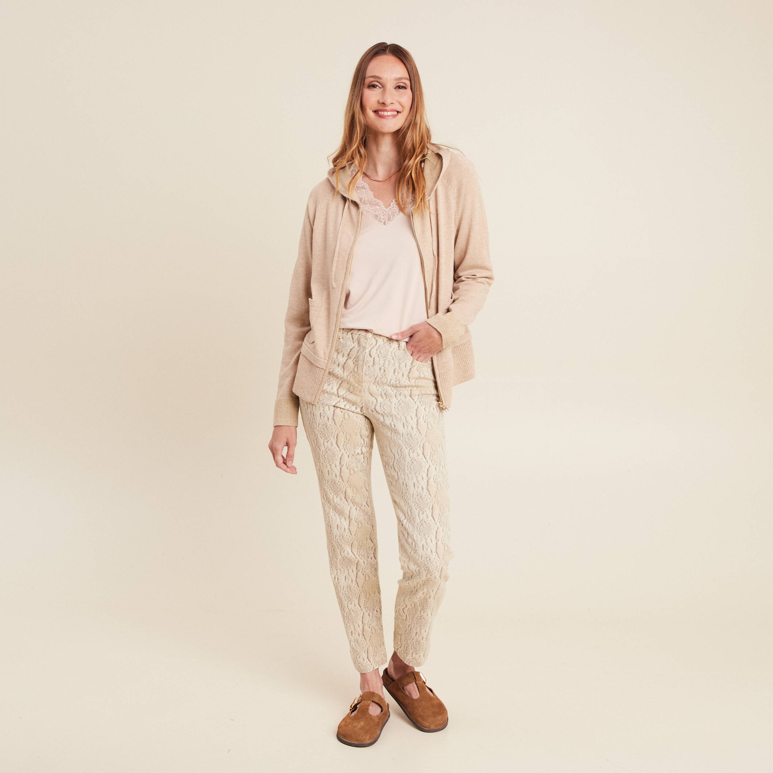 pantalon 78eme taille haute beige femme Pantalon 7/8ème taille haute beige femme