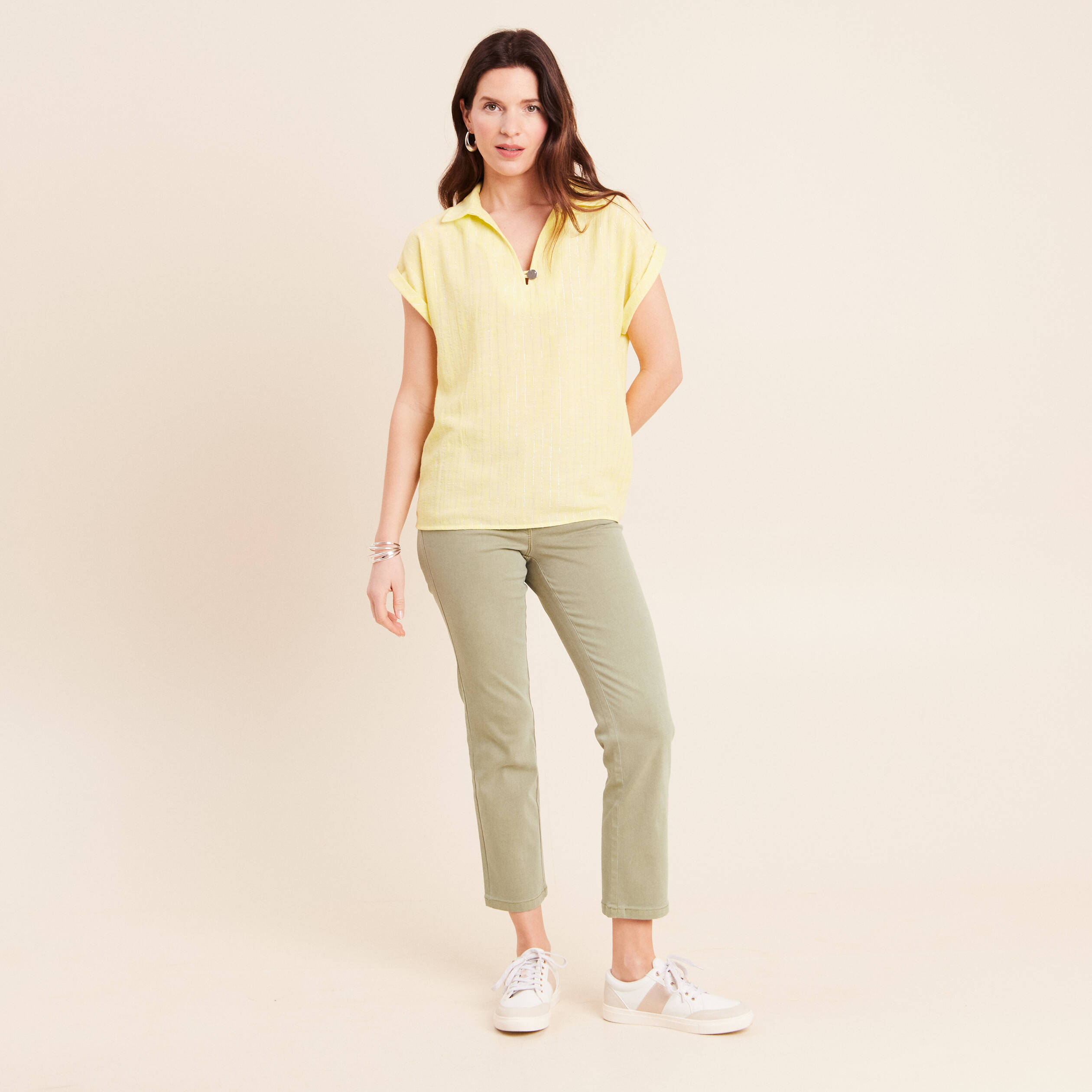 Jean coupe droite 7/8&egrave;me vert clair femme
