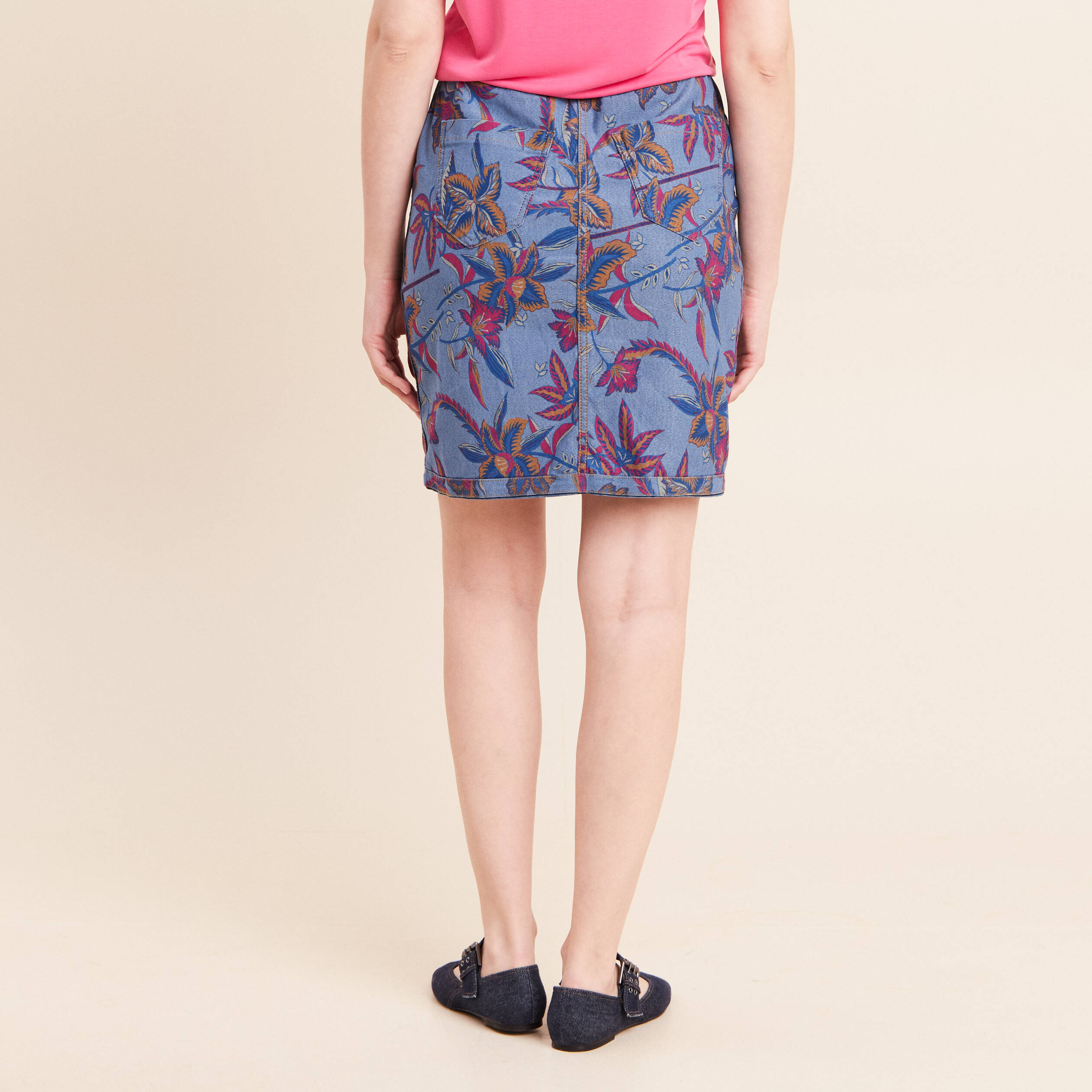 Jupe droite r&eacute;versible bleu femme