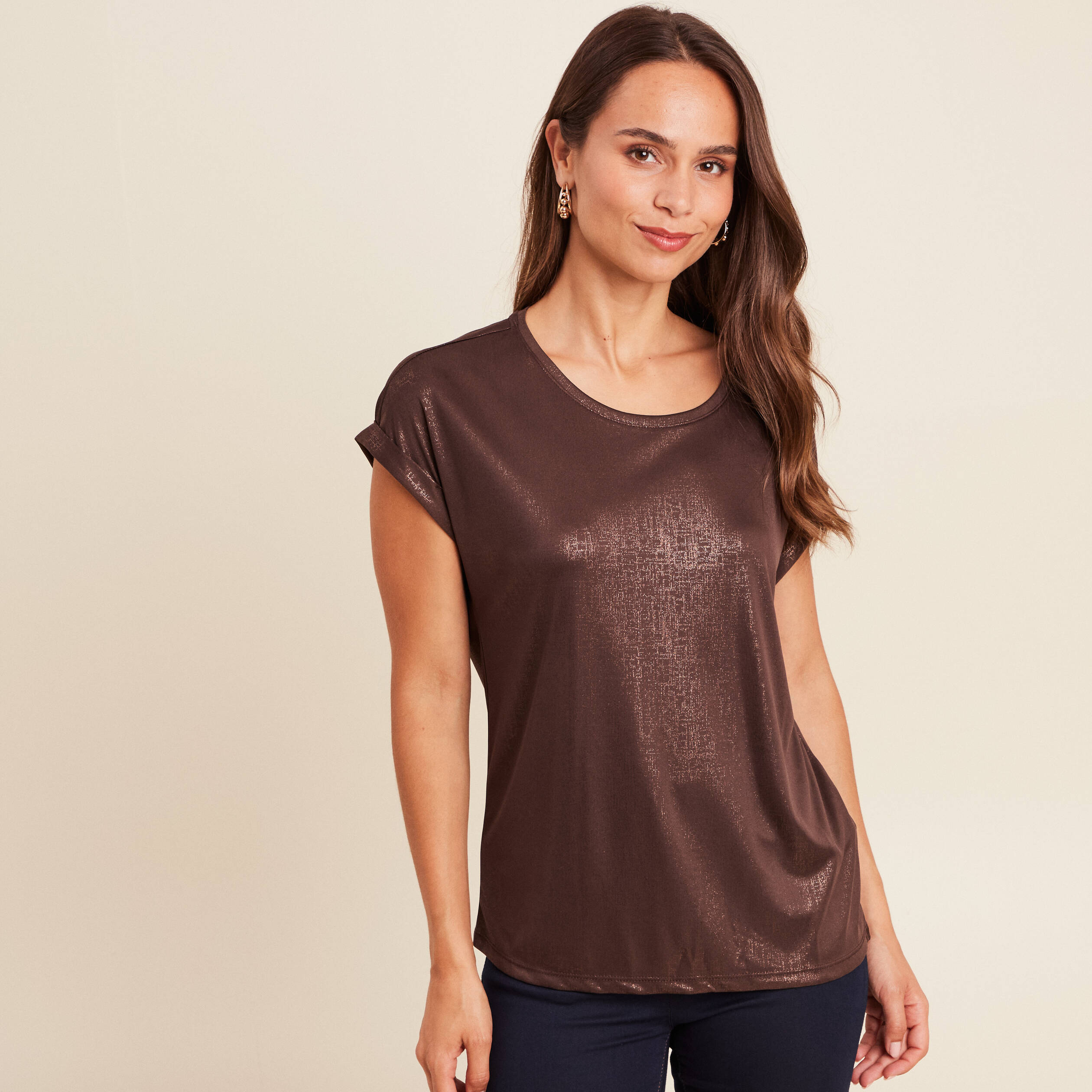 t shirt manches courtes marron femme T-shirt manches courtes marron femme