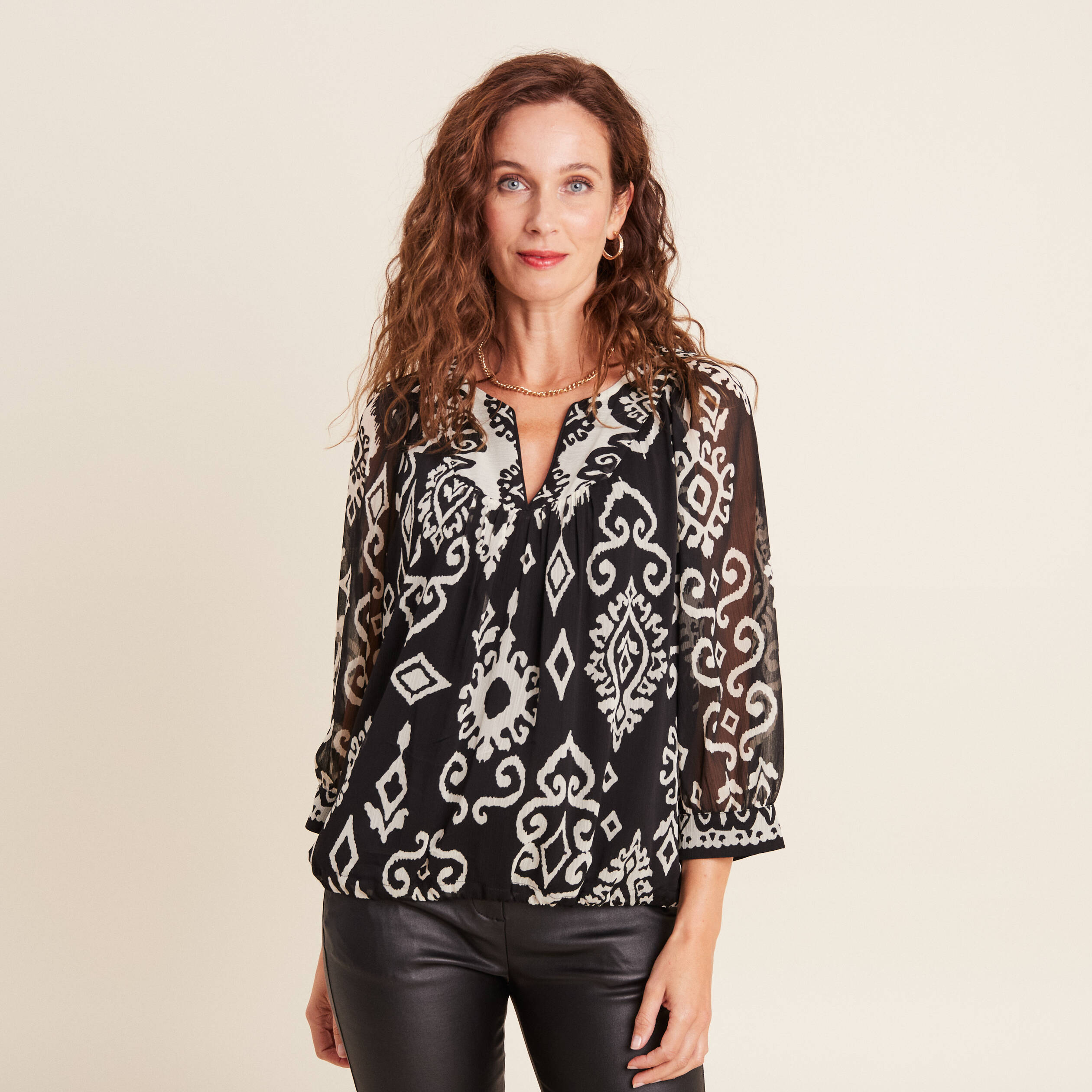 blouse manches 34 noir femme Blouse manches 3/4 noir femme