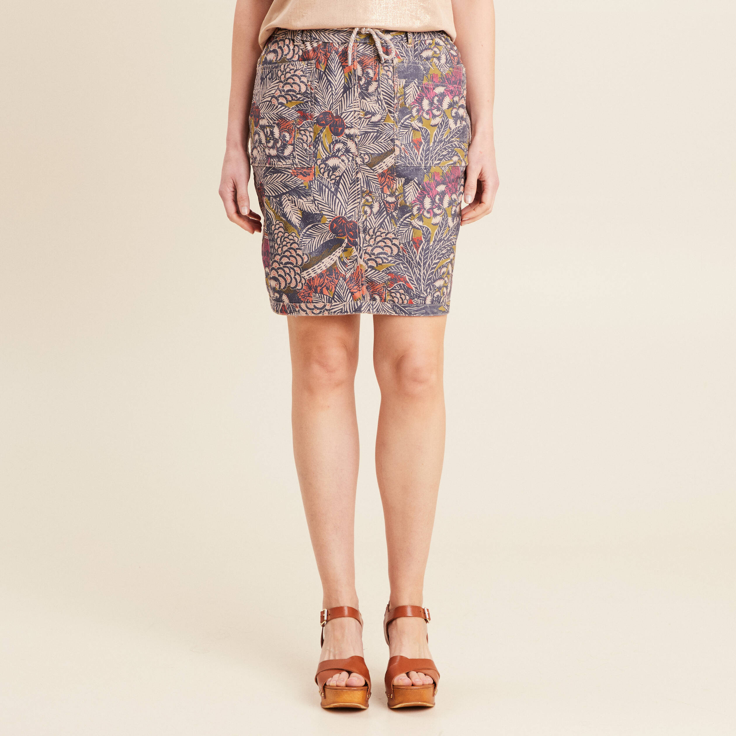 Jupe droite r&eacute;versible 2 poches taupe femme