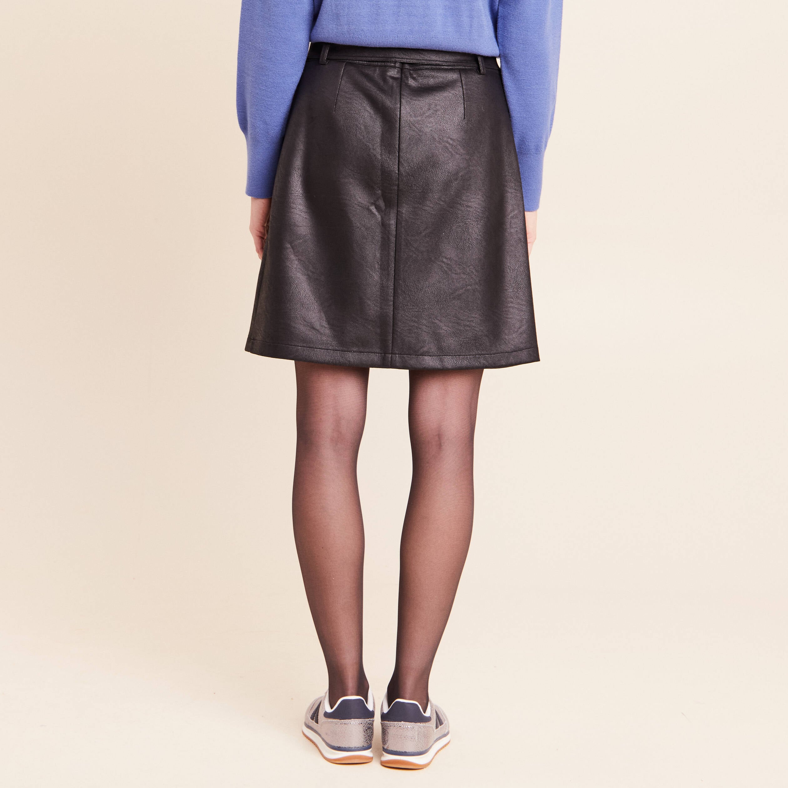 Jupe doubl&eacute;e en similicuir noir femme