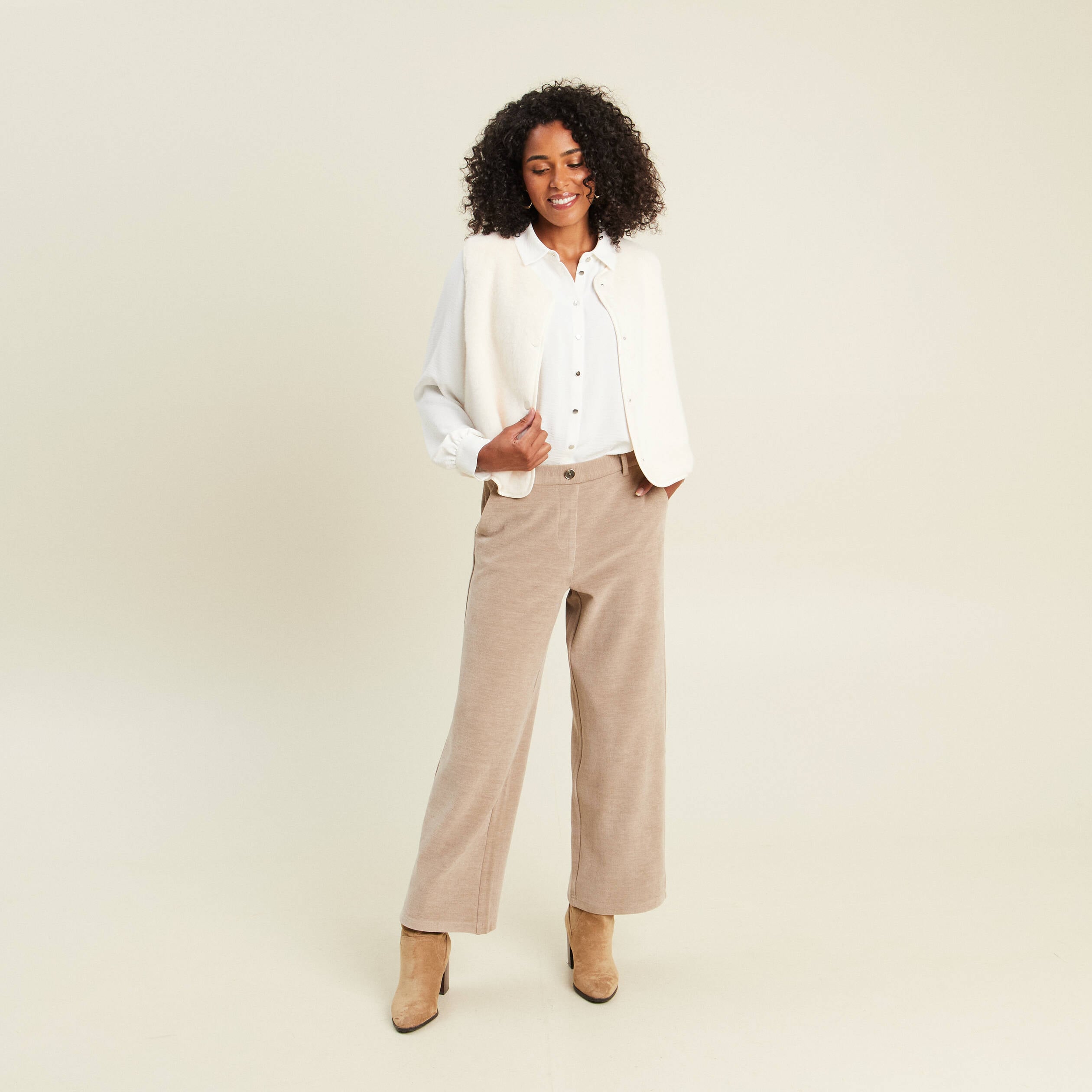 Chemise fluide manches longues ecru femme