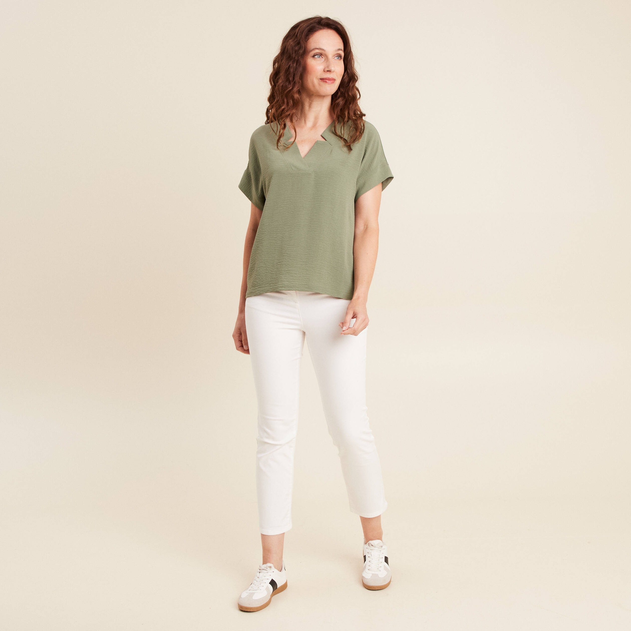 Blouse fluide manches courtes vert clair femme
