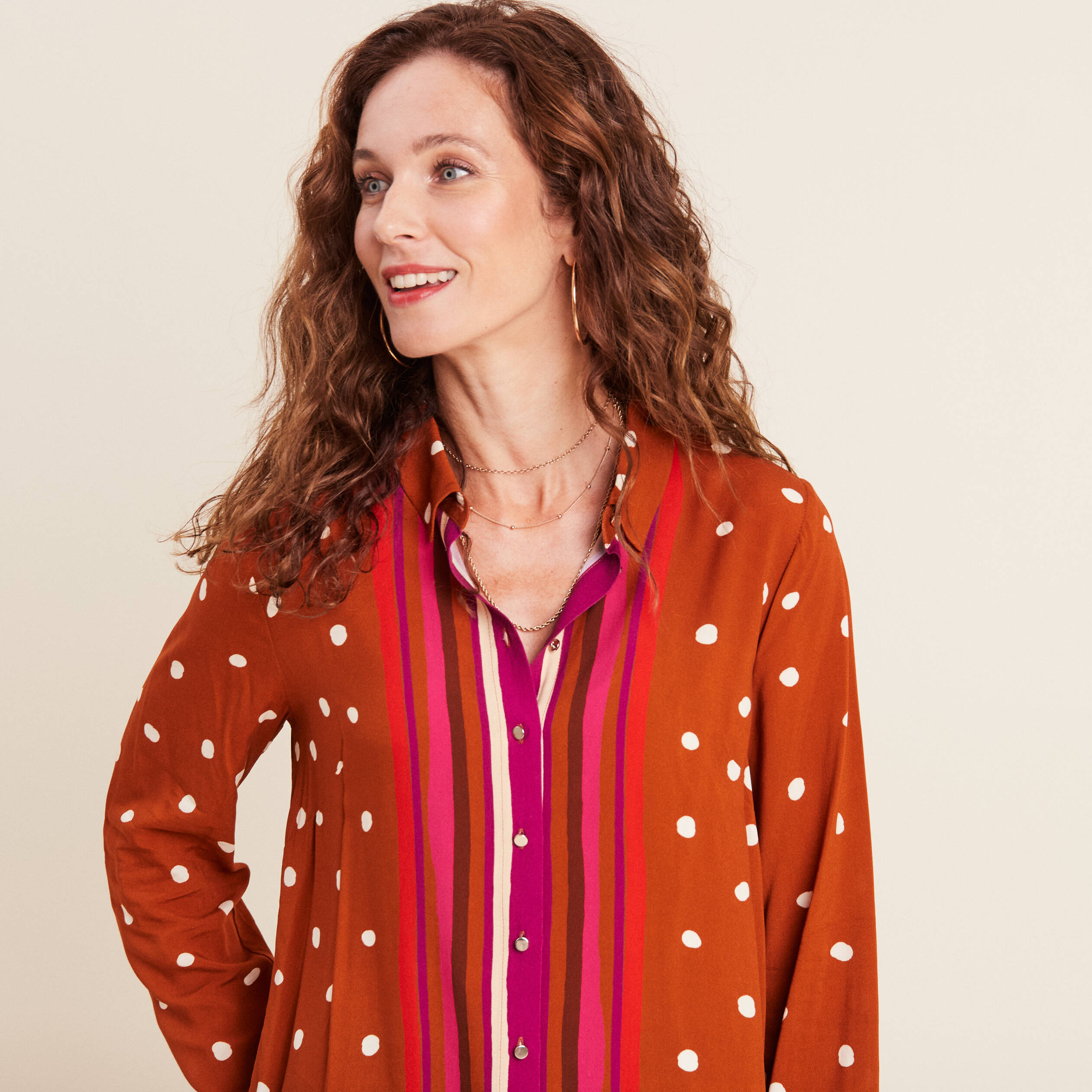 chemise manches longues marron cognac femme Chemise manches longues marron cognac femme