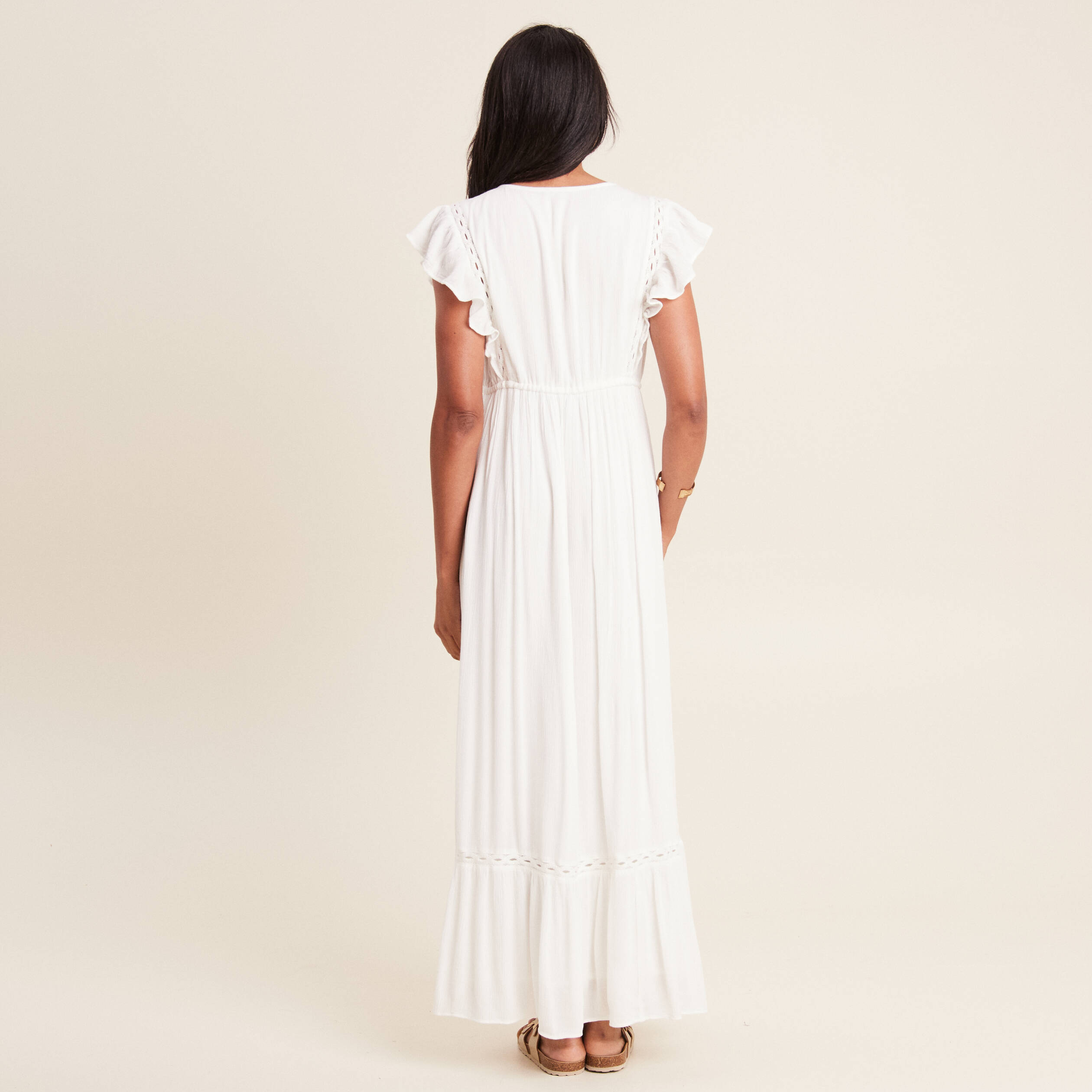 robe longue evasee a volants ecru femme Robe longue évasée à volants ecru femme