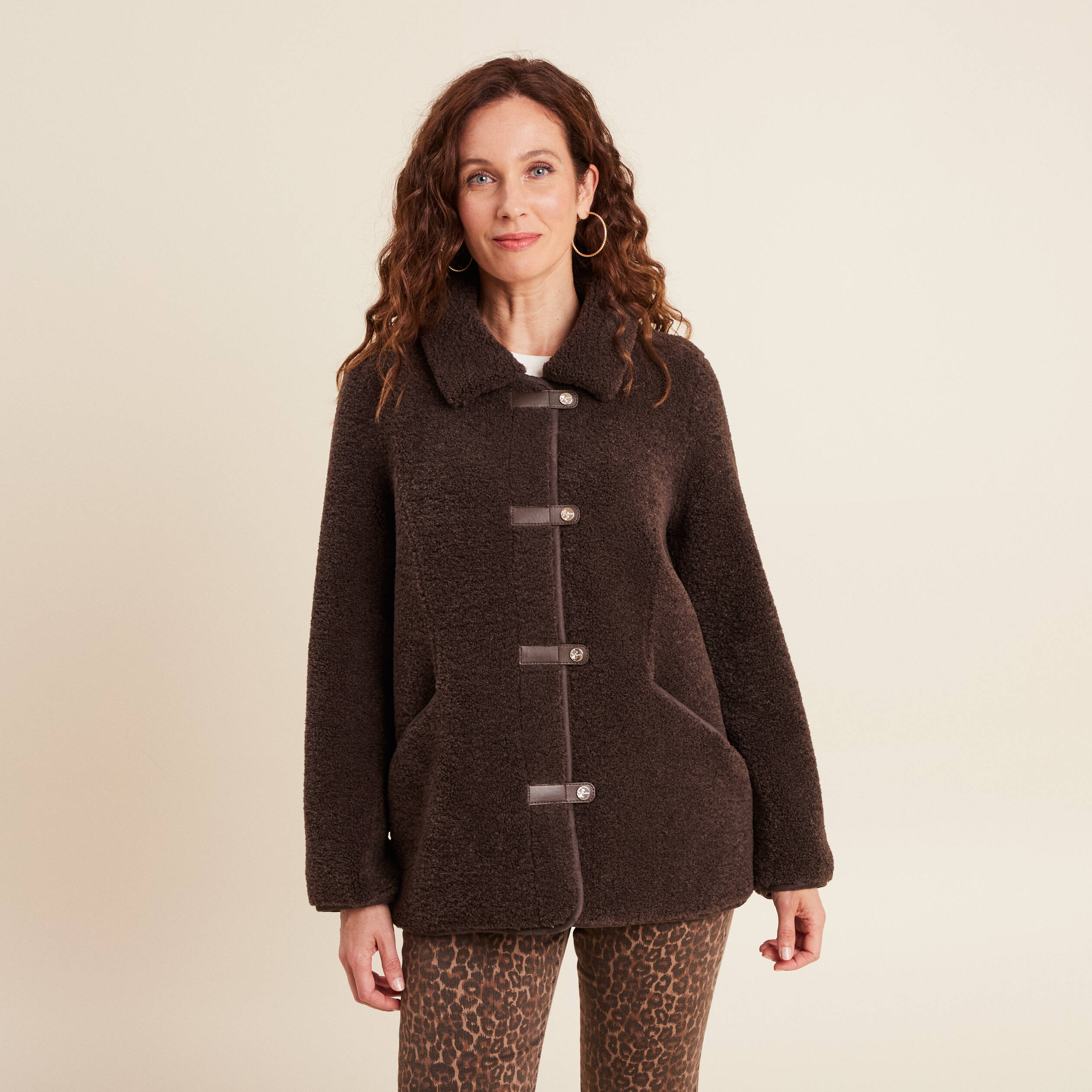Manteau droit effet mouton marron foncé femme Vibs