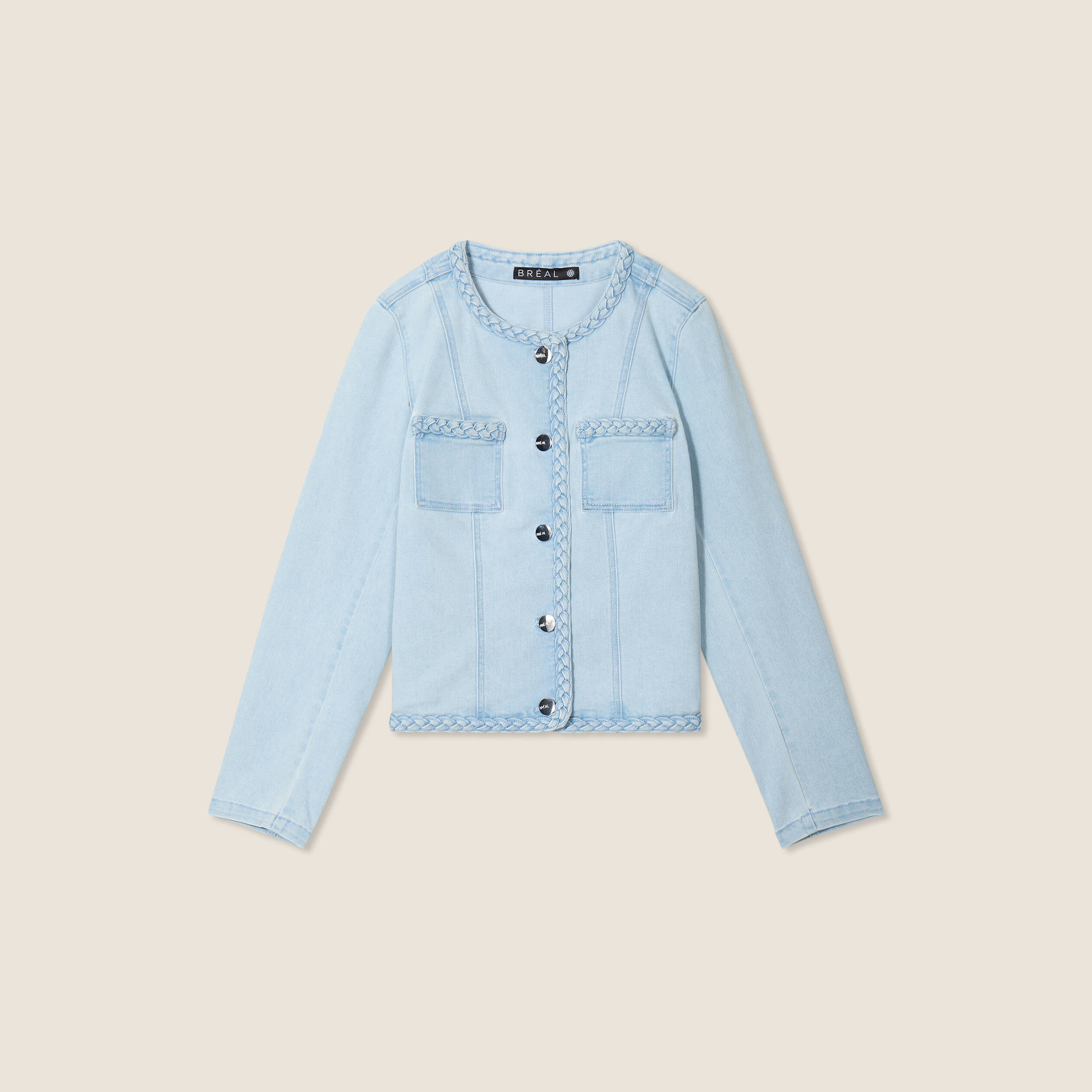 veste en jean details tresses denim bleach femme Veste en jean détails tressés denim bleach femme