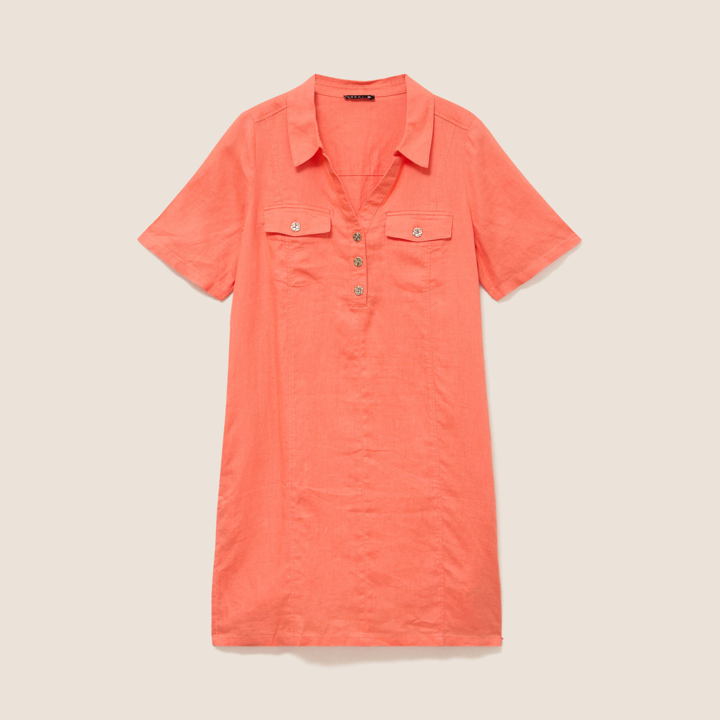 Robe droite courte col chemise orange fluo femme