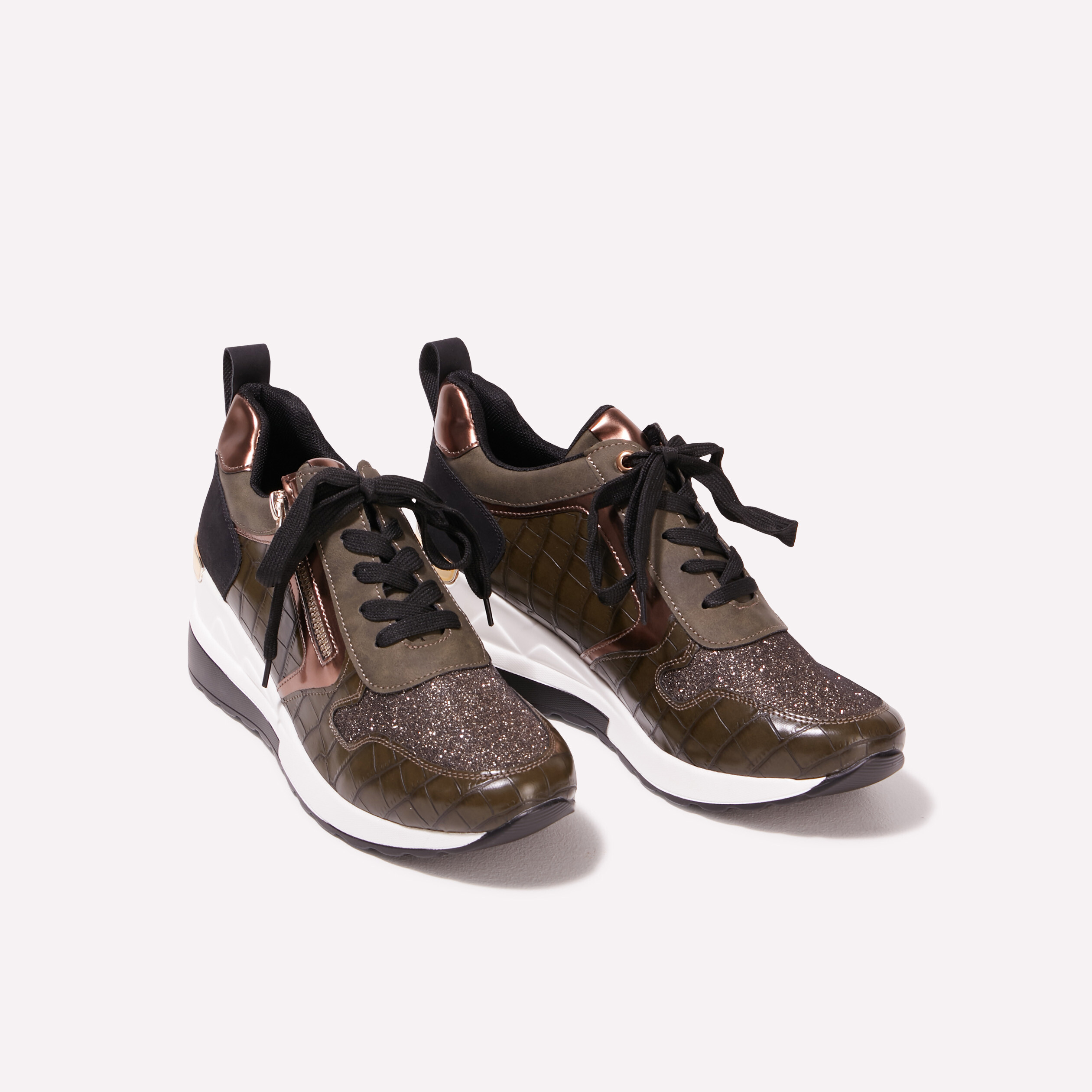 Baskets compensées vert kaki femme