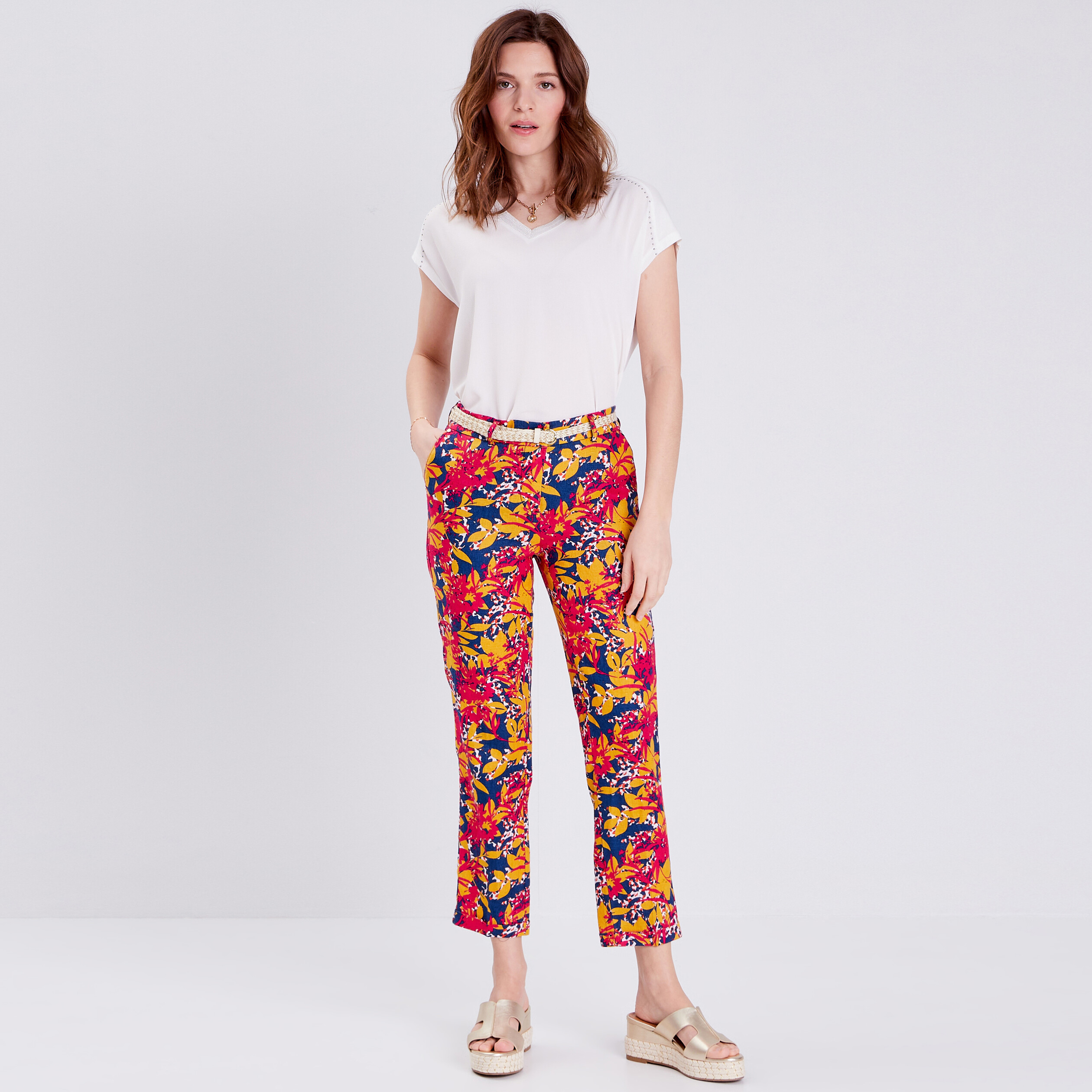 pantalon a ceinture multicolore femme Pantalon à ceinture multicolore femme