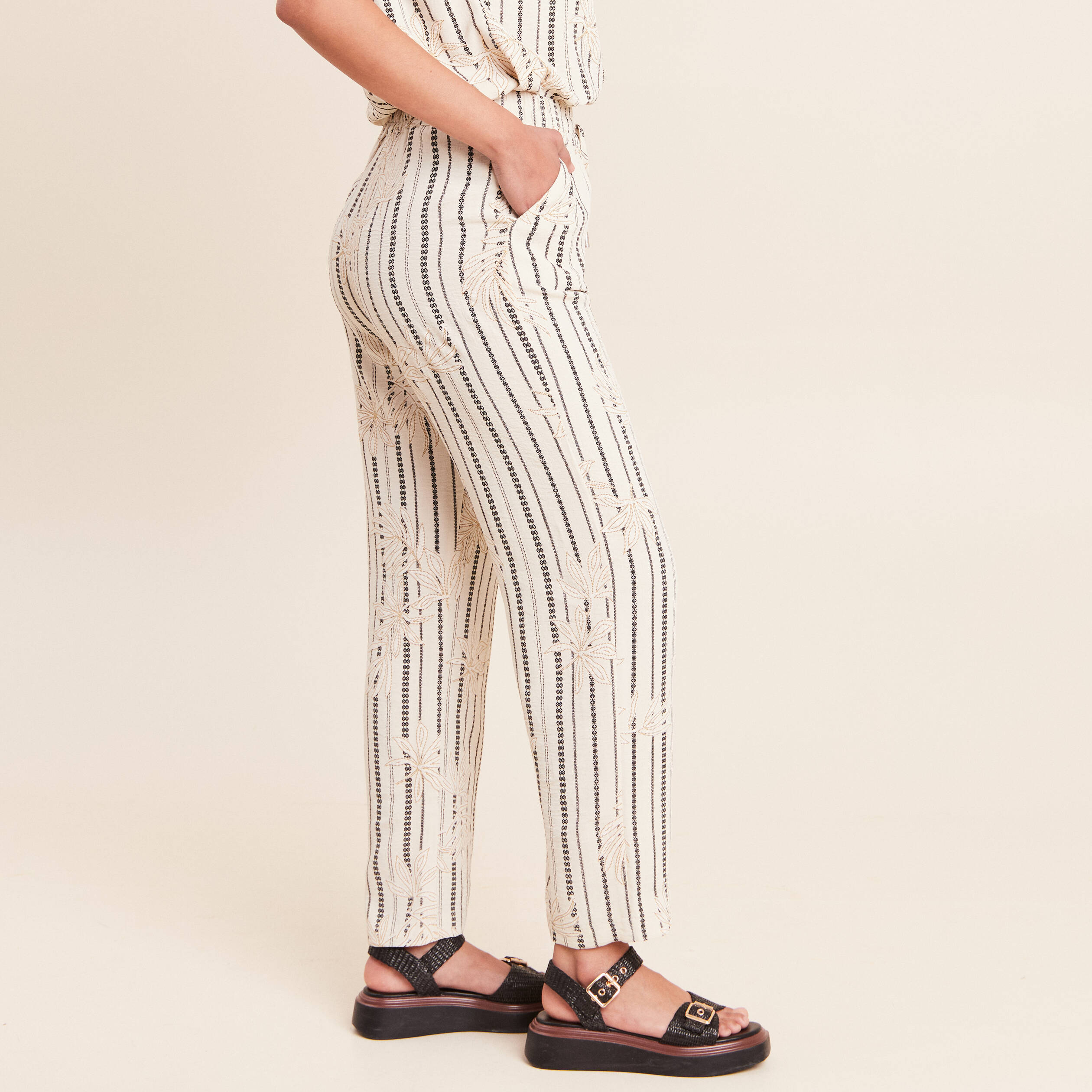 Pantalon large taille haute noir femme