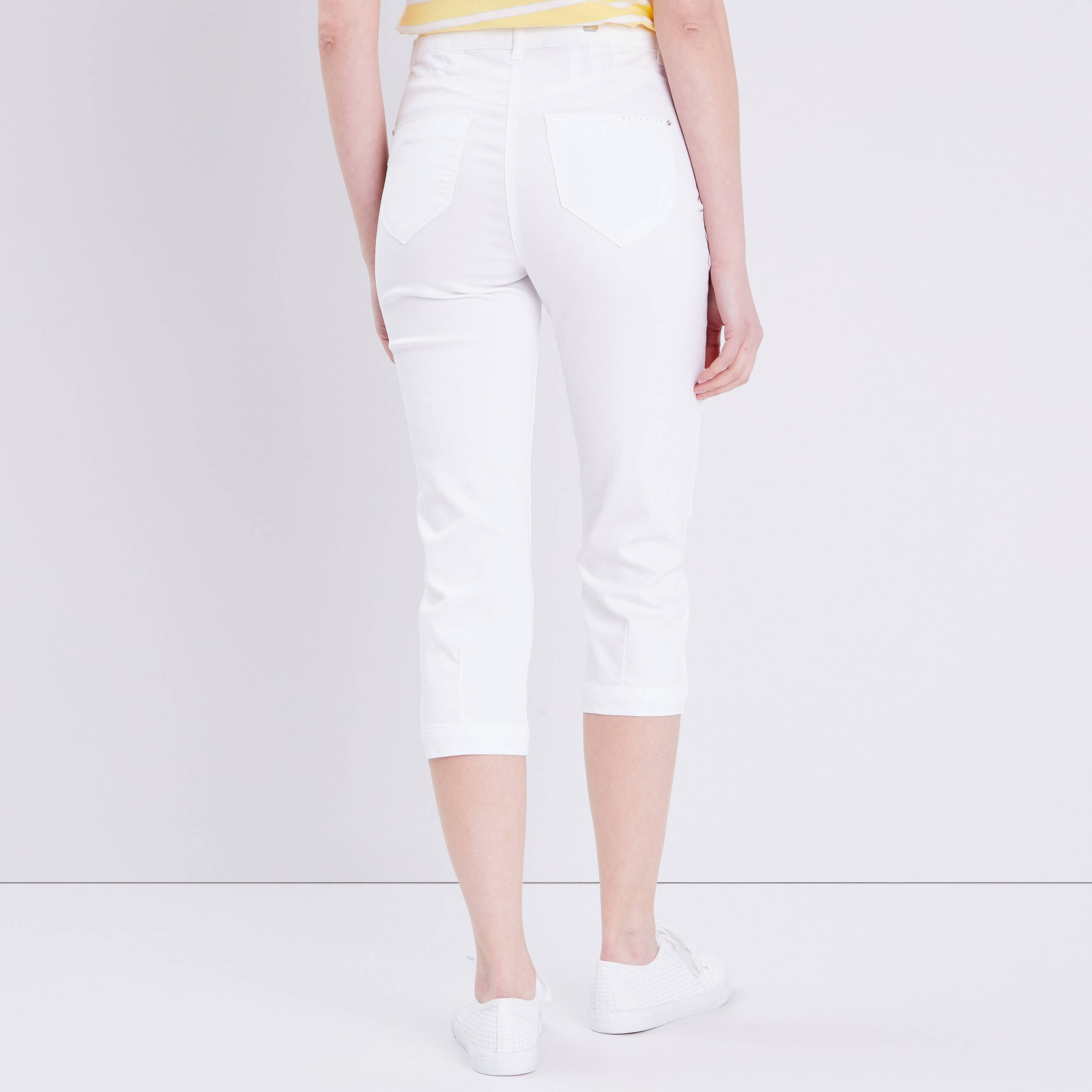 Pantacourt droit taille haute blanc femme