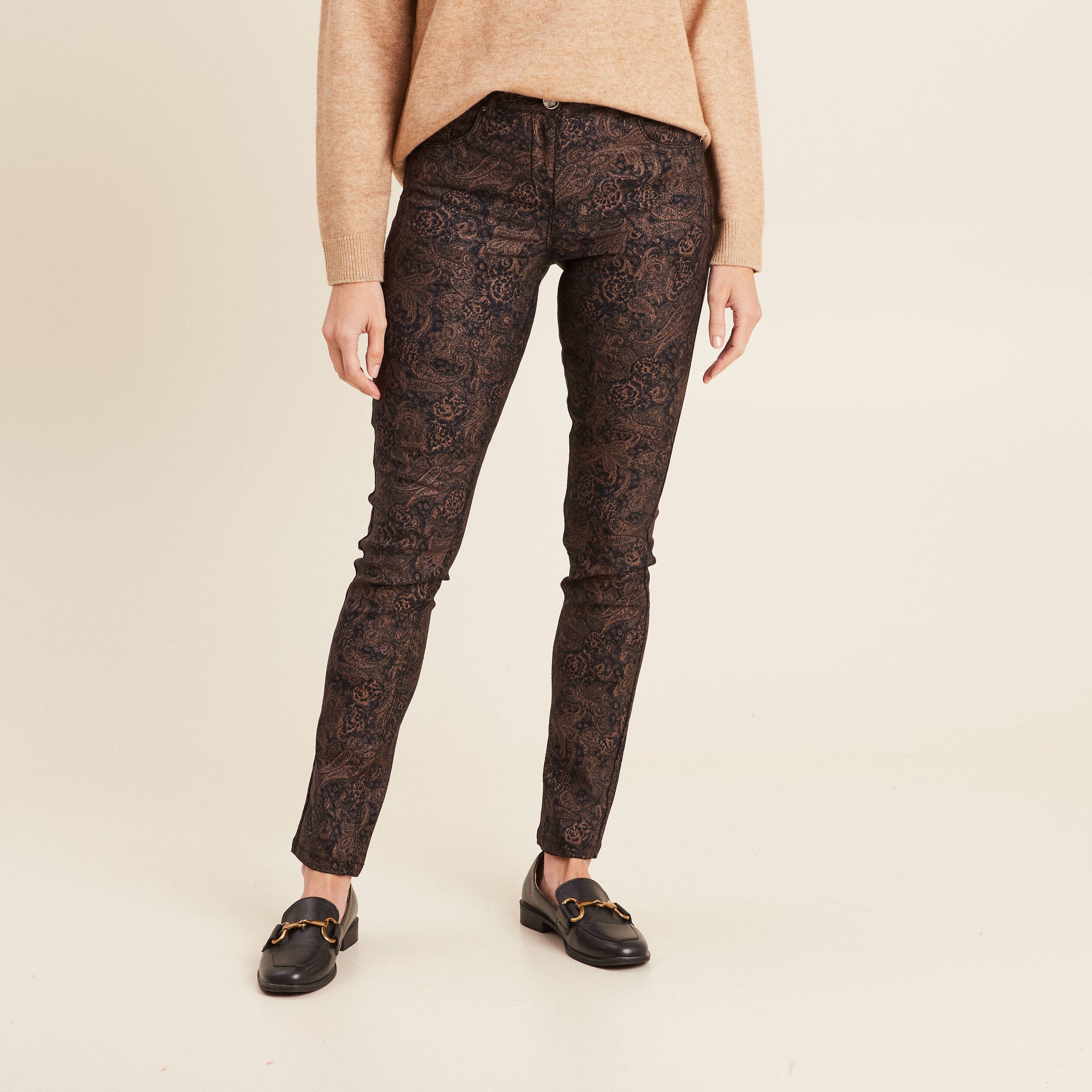 pantalon ajuste enduit noir femme Pantalon ajusté enduit noir femme