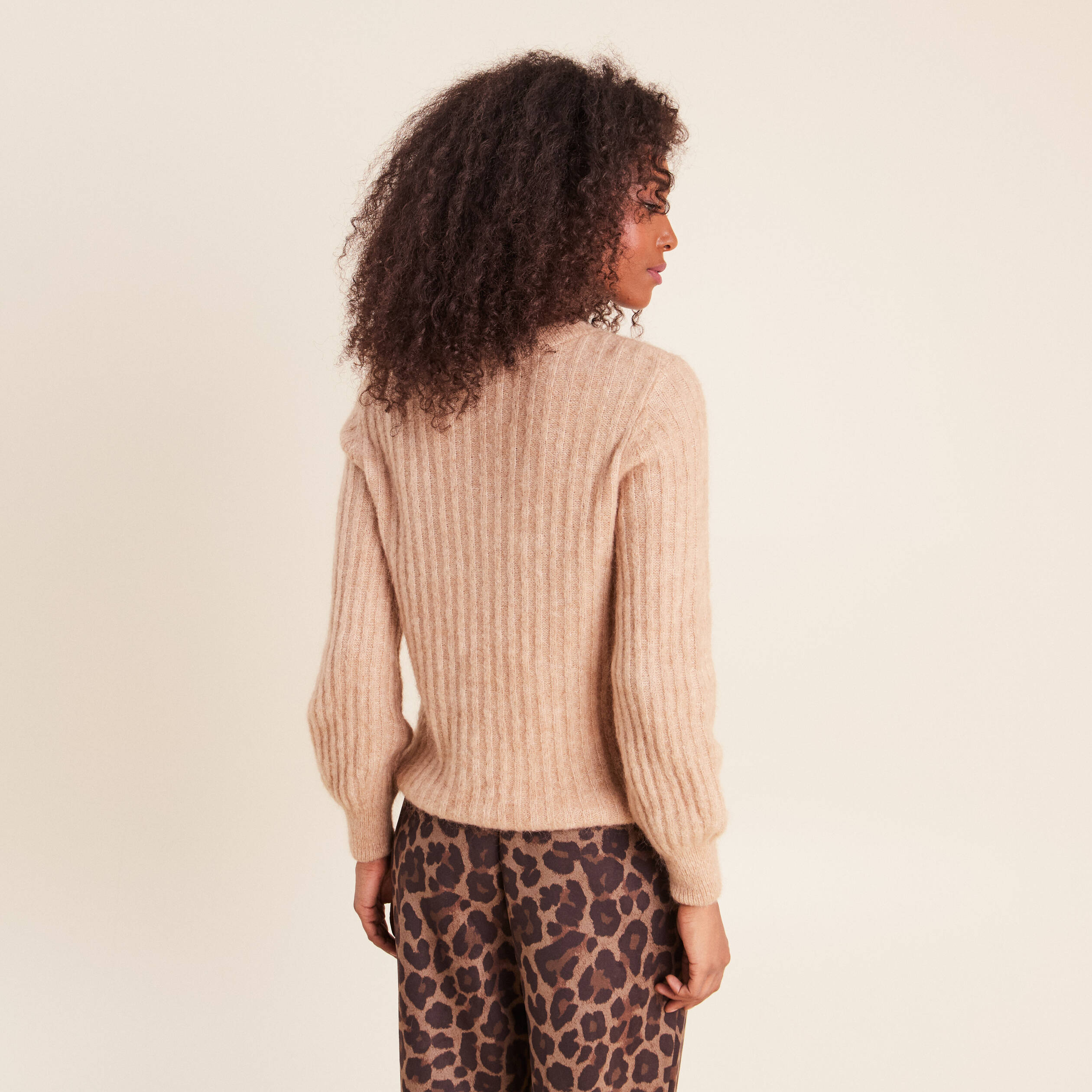 Pull col rond sable femme