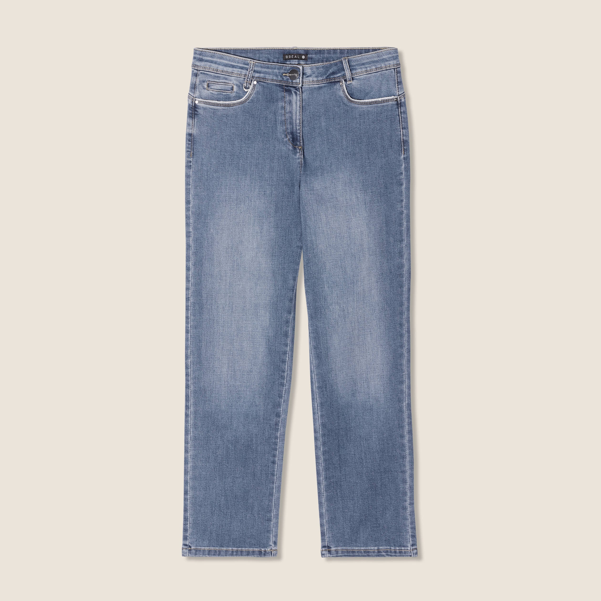 Jean coupe droite 7/8&egrave;me denim stone femme