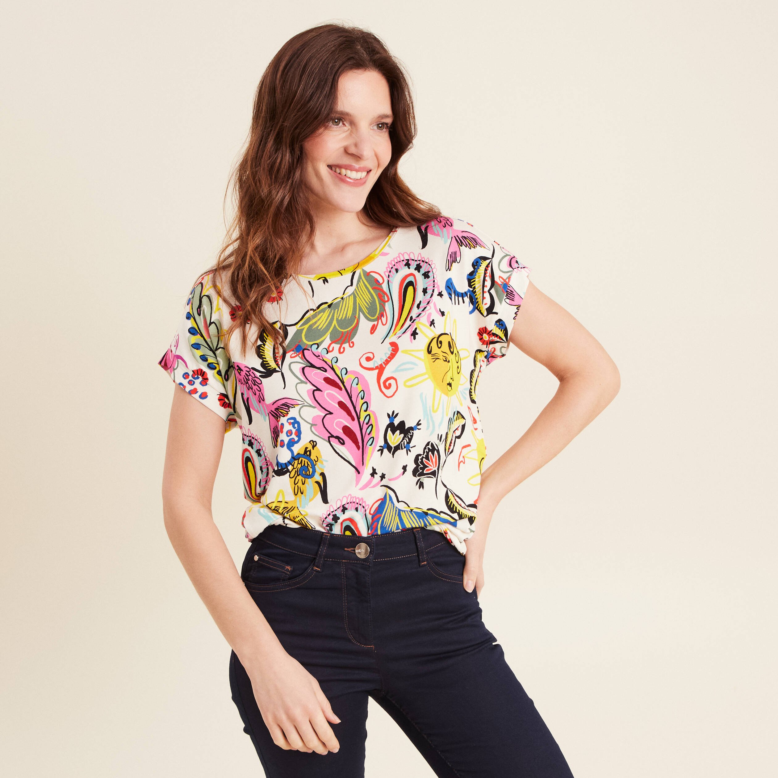 t shirt manches courtes multicolore femme T-shirt manches courtes multicolore femme