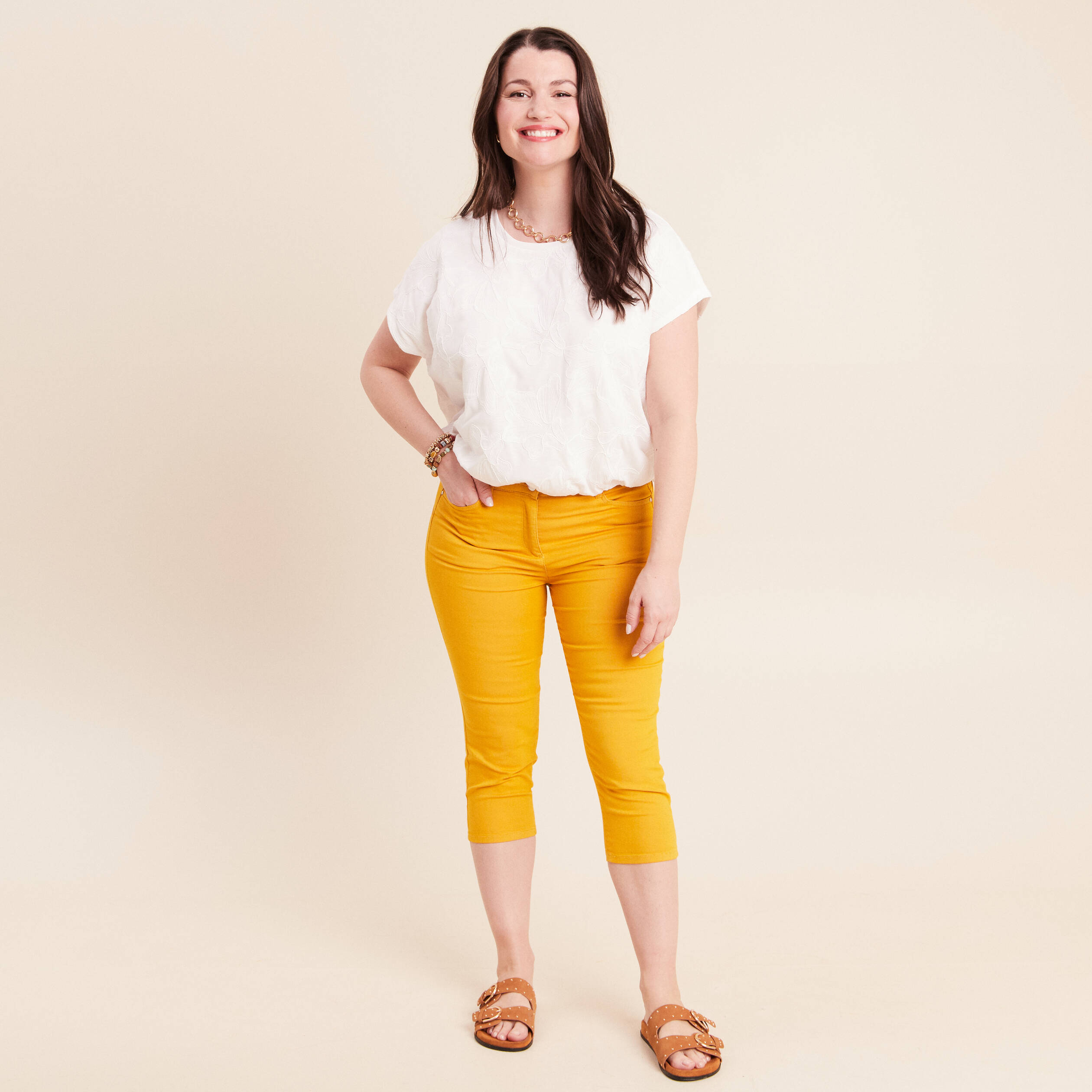 Pantacourt magique Le L&eacute;ger coupe droite jaune femme