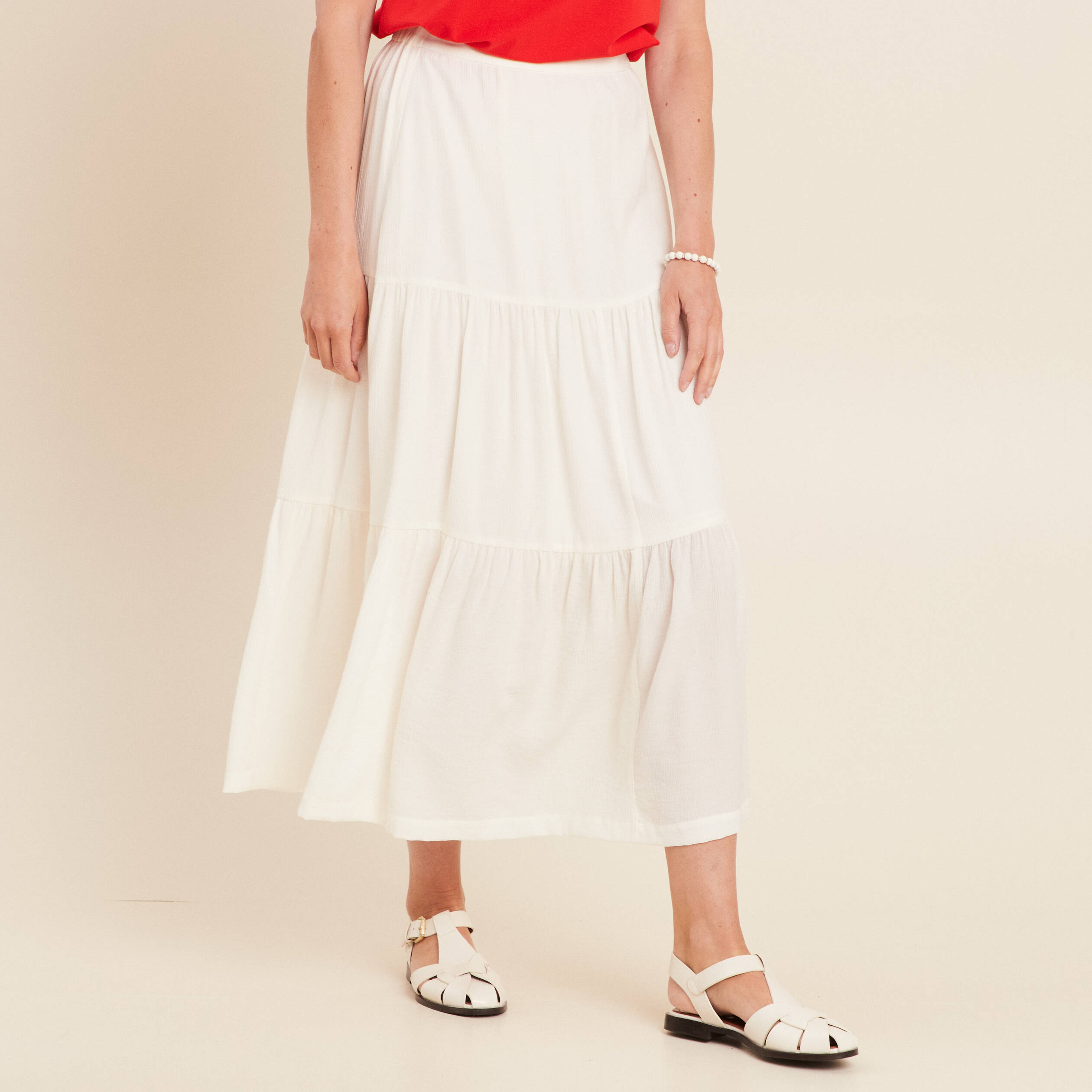 jupe longue evasee ecru femme Jupe longue évasée ecru femme
