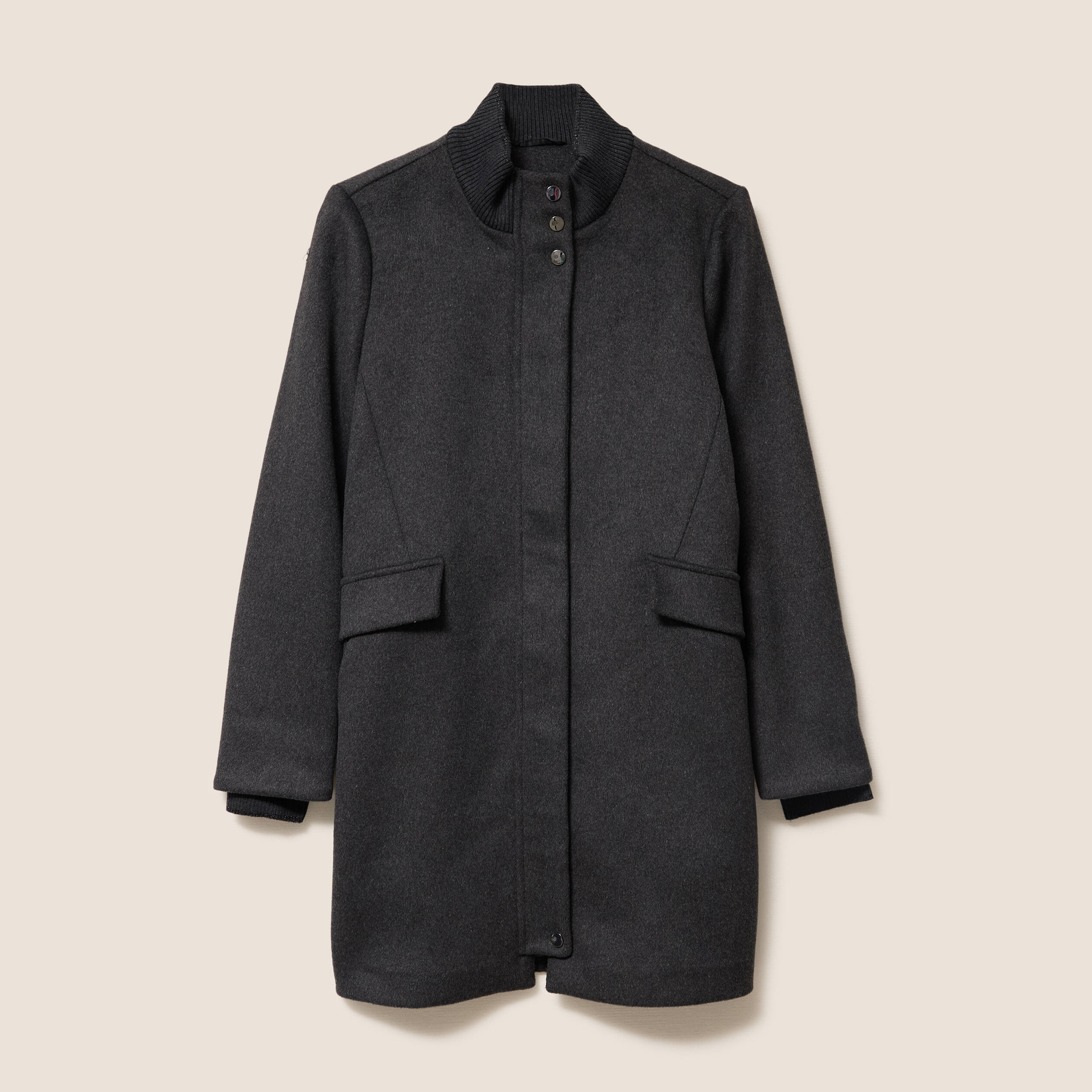 Manteau col montant doubl&eacute; gris fonc&eacute; femme