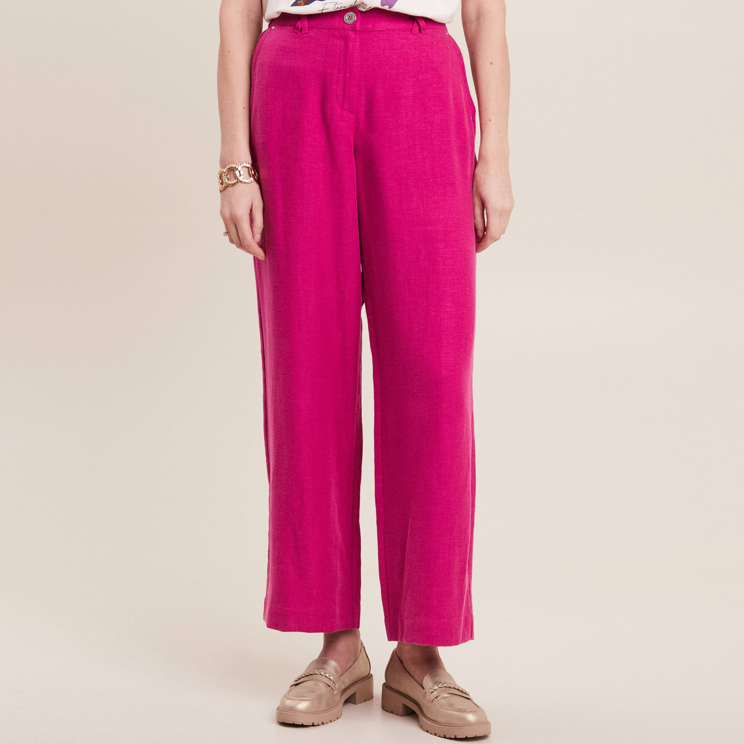 pantalon large fluide rose fushia femme Pantalon large fluide rose fushia femme