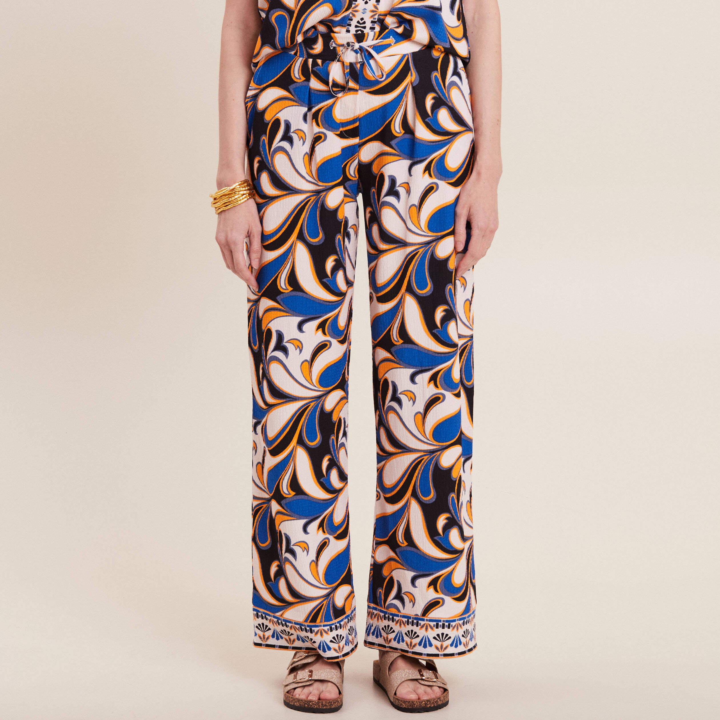 pantalon large a coulisse bleu femme Pantalon large à coulisse bleu femme