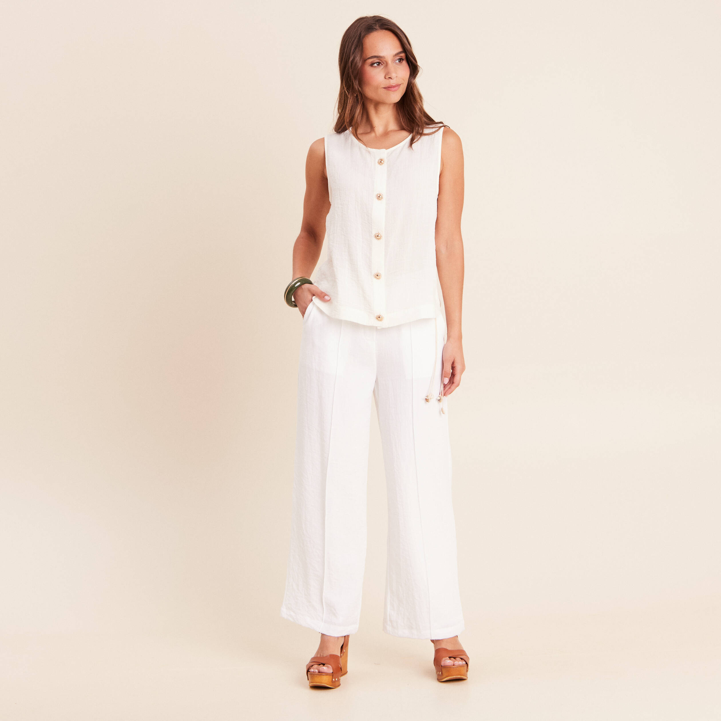 Blouse sans manches fluide ecru femme