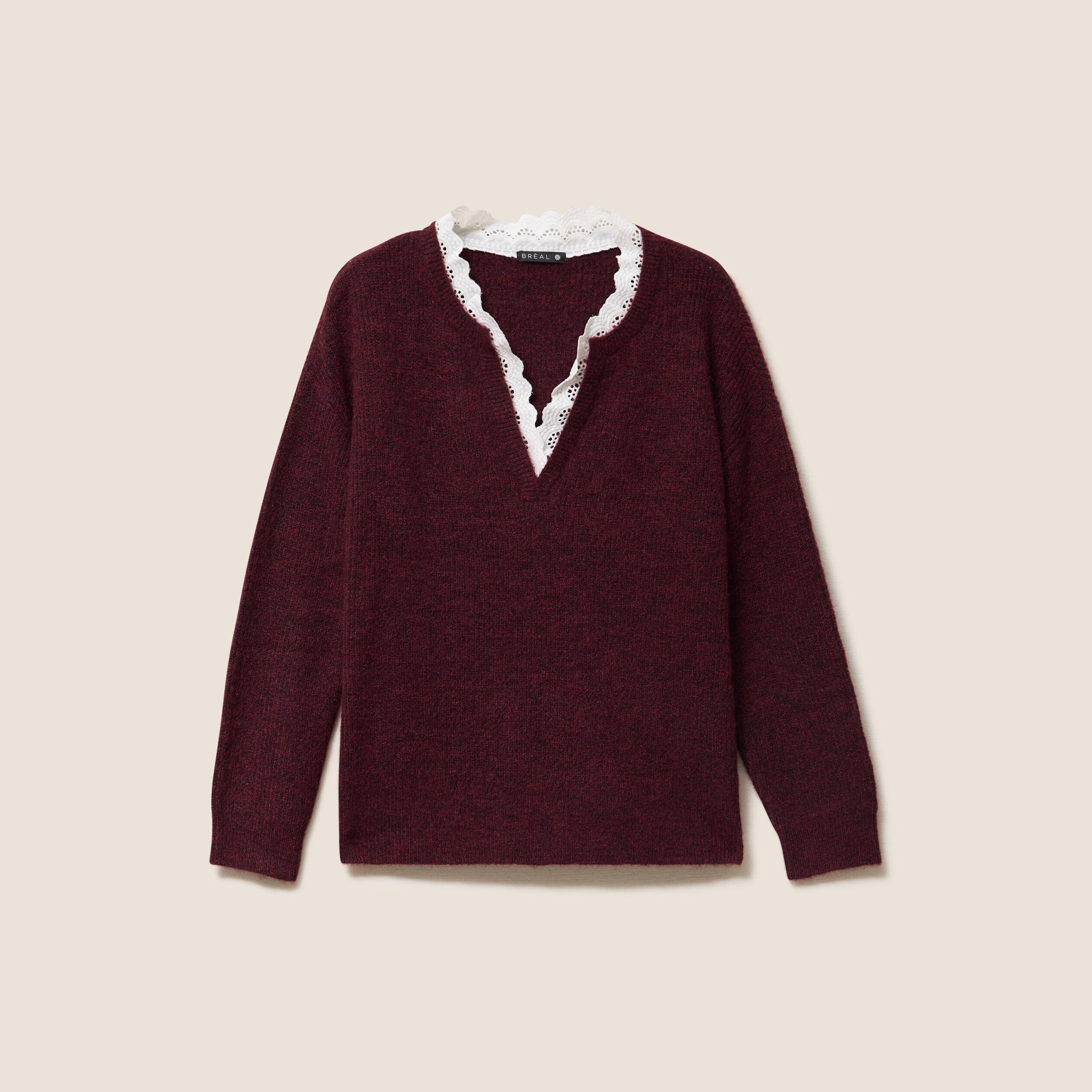 Pull bi-mati&egrave;re col tunisien bordeaux femme