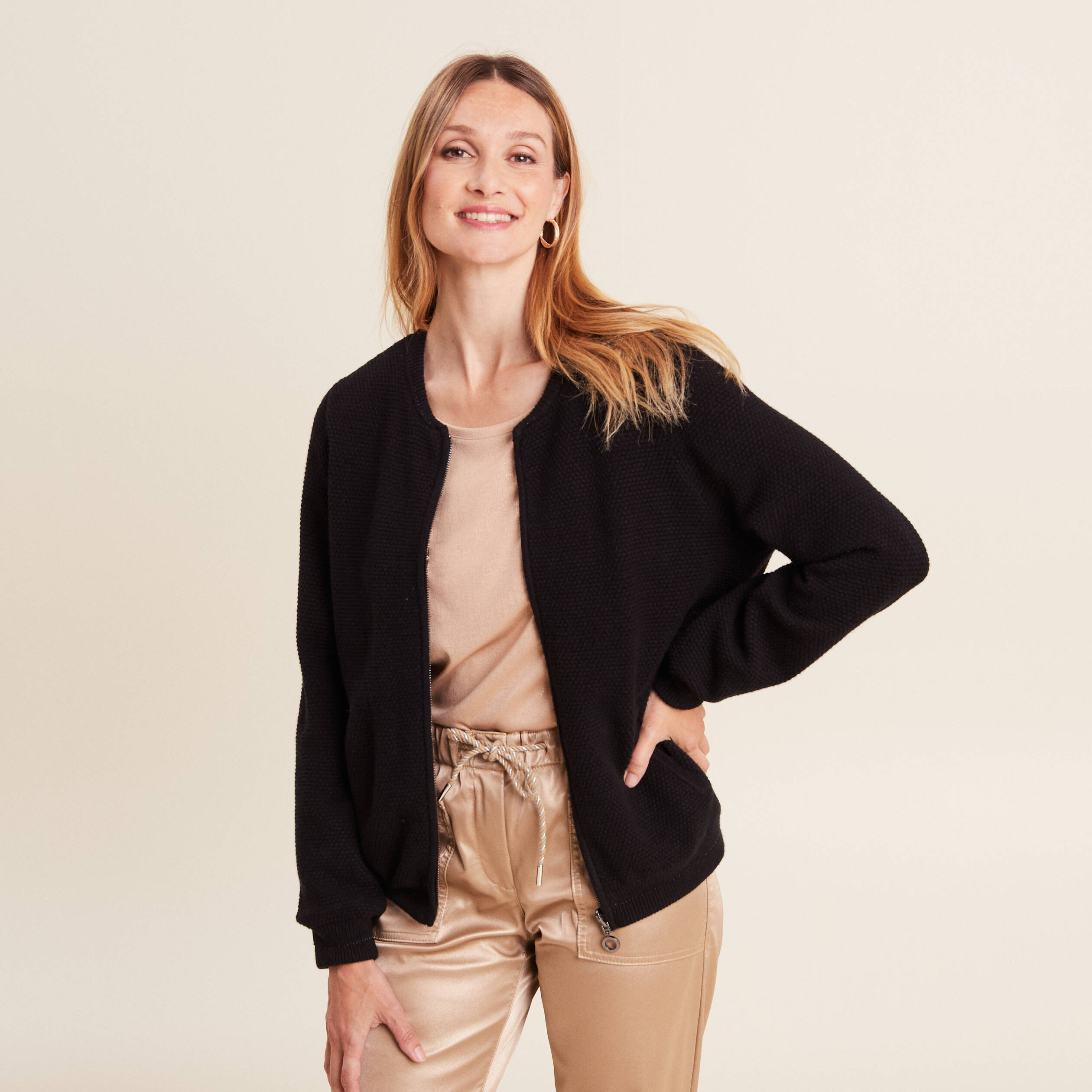 gilet reversible manches longues noir femme Gilet réversible manches longues noir femme