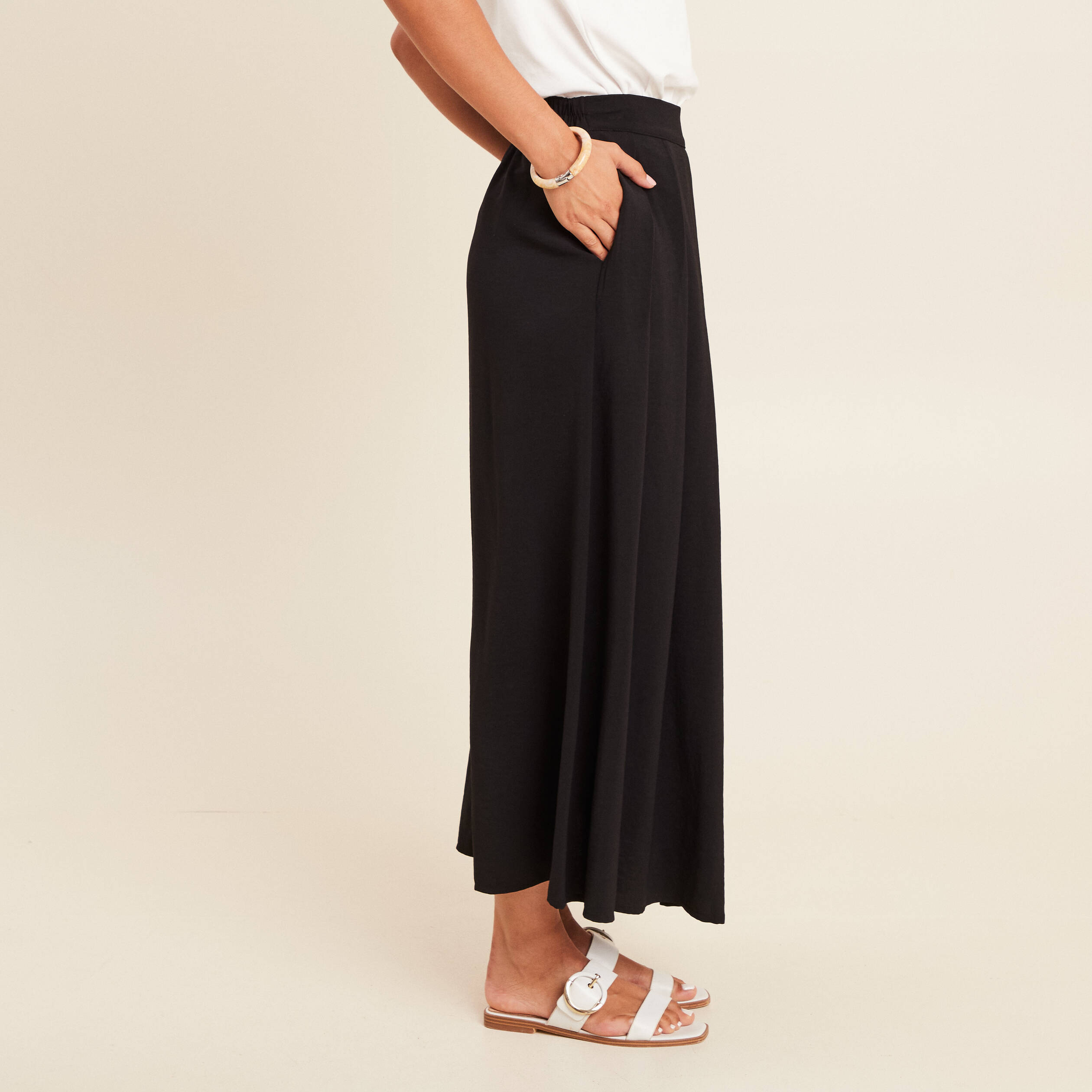jupe longue evasee fluide noir femme Jupe longue évasée fluide noir femme