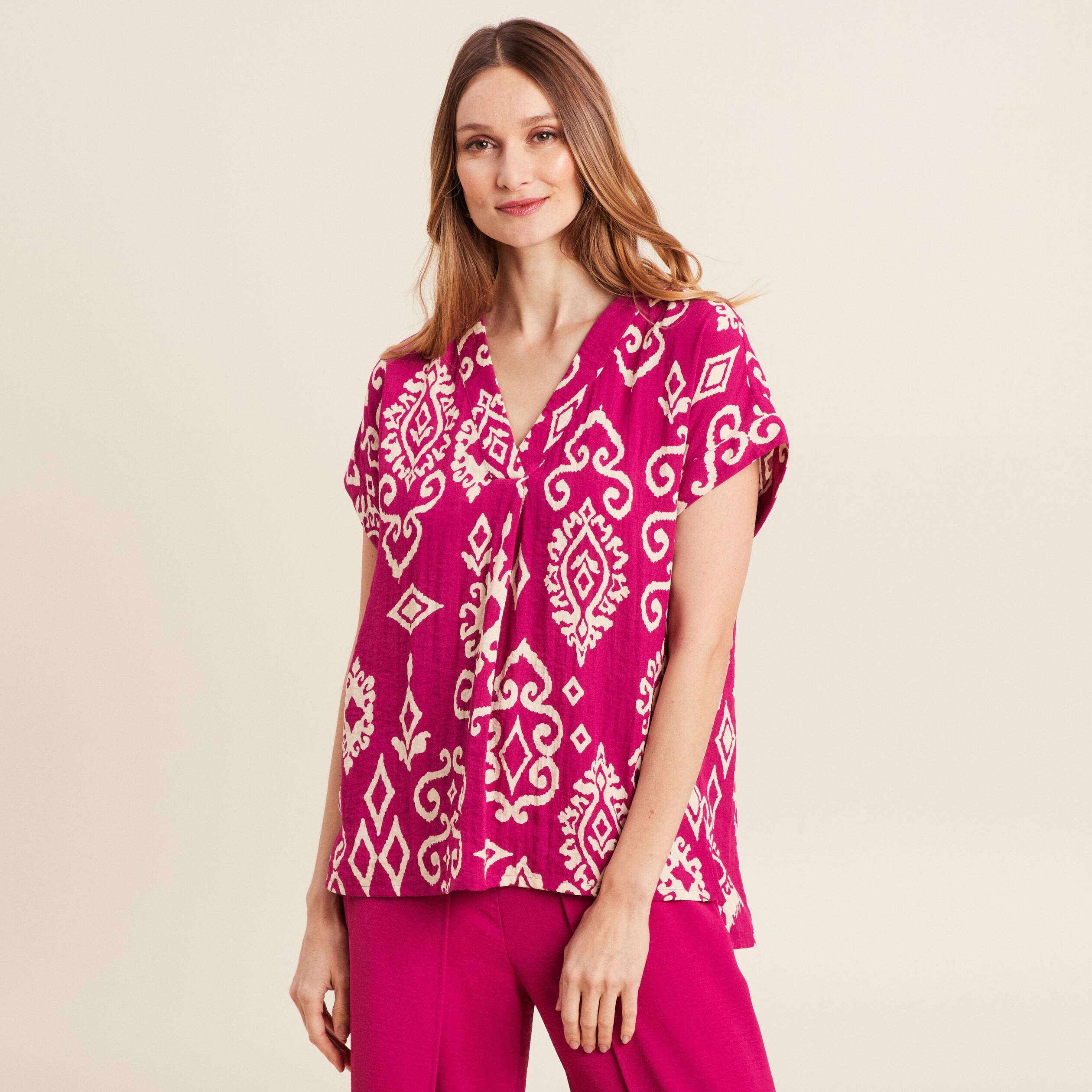 blouse manches courtes rose fushia femme Blouse manches courtes rose fushia femme