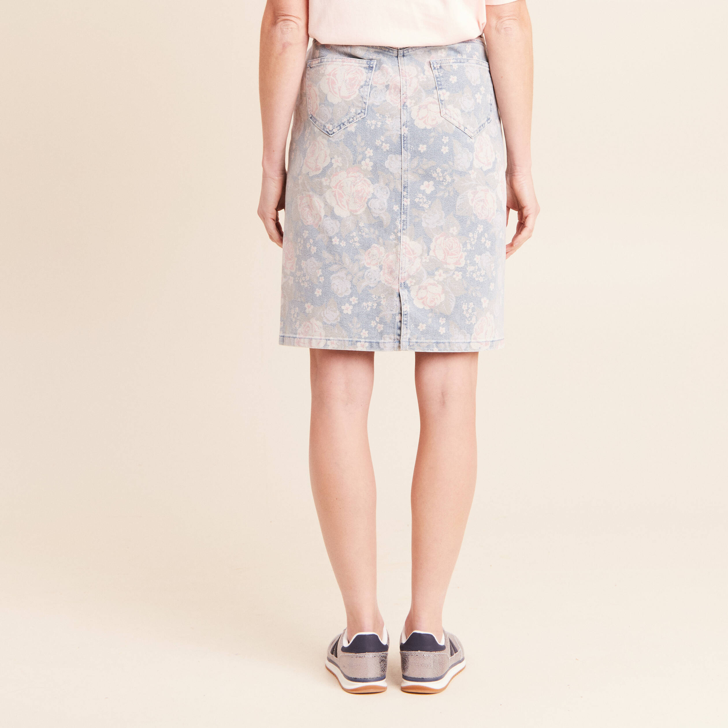 Jupe droite en jean taille standard rose femme