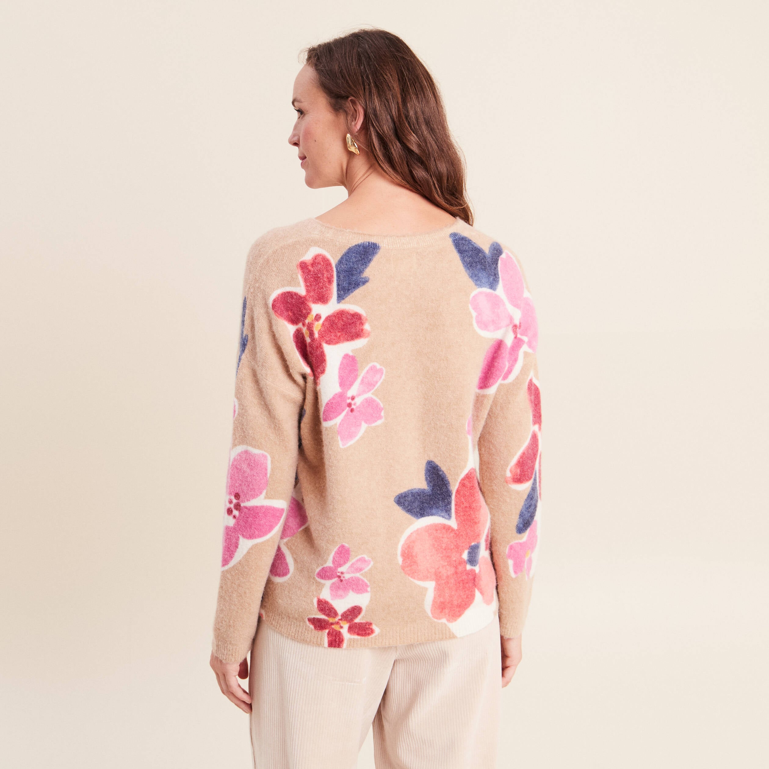 Pull manches longues beige femme