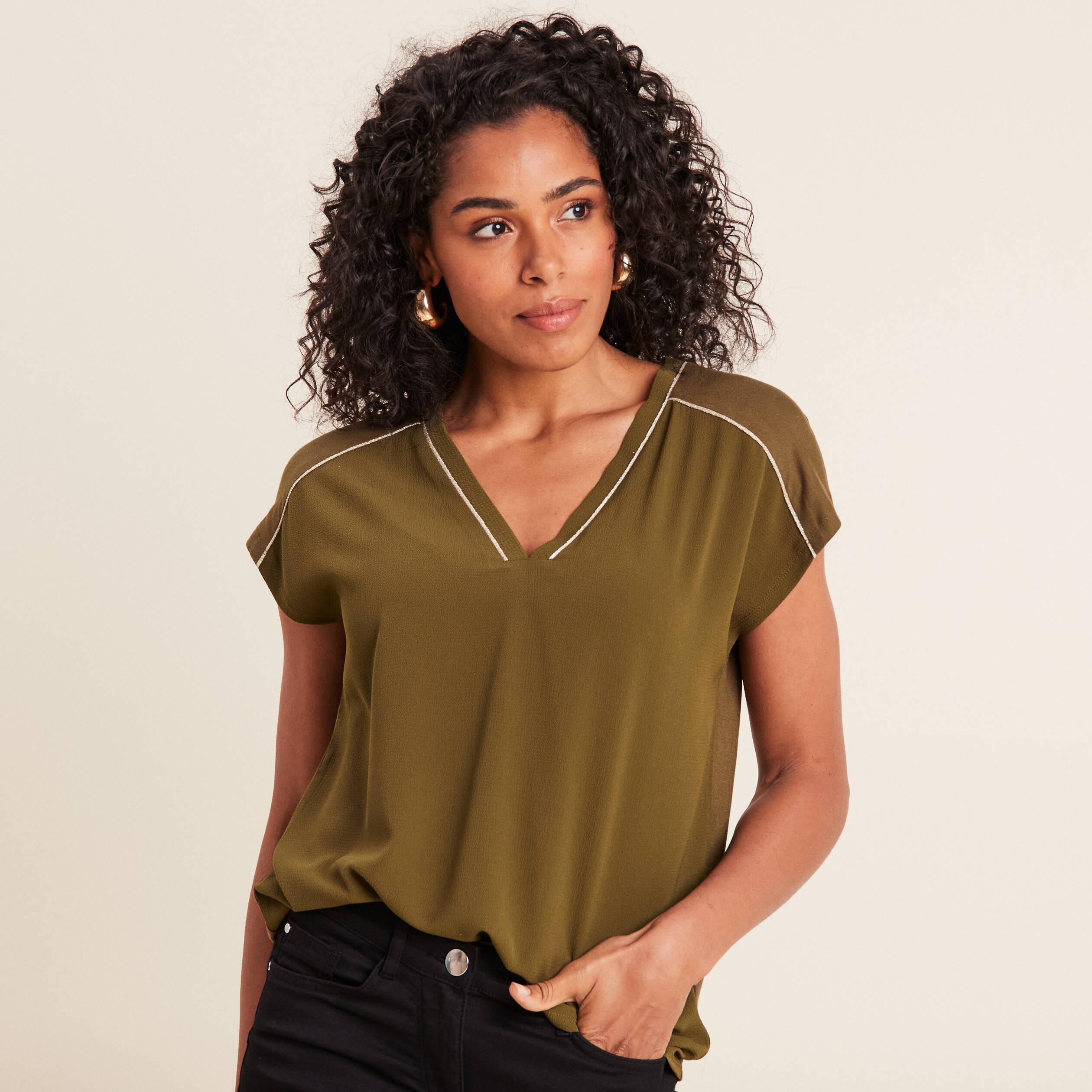 t shirt manches courtes vert olive femme T-shirt manches courtes vert olive femme