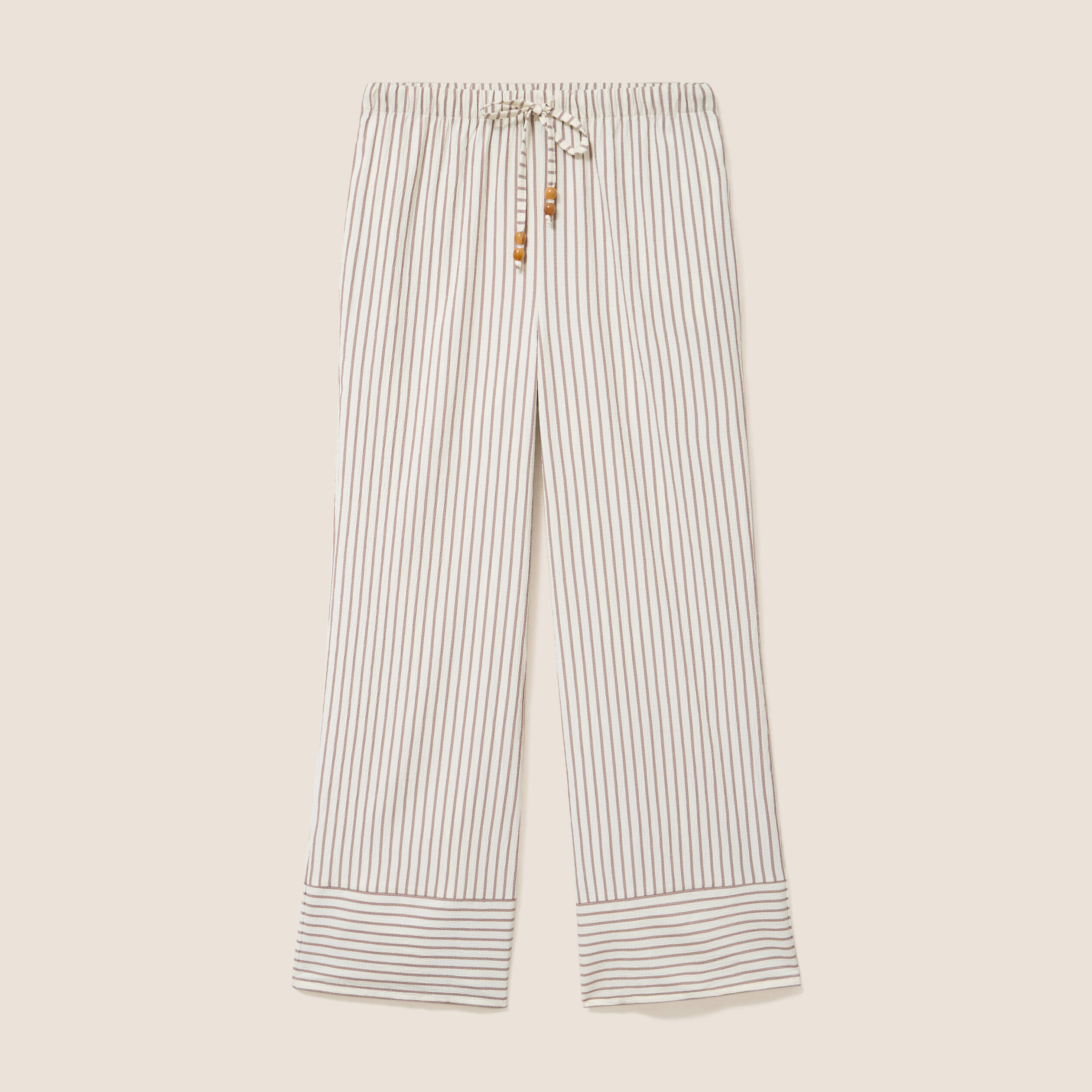 Pantalon large taille haute taupe femme