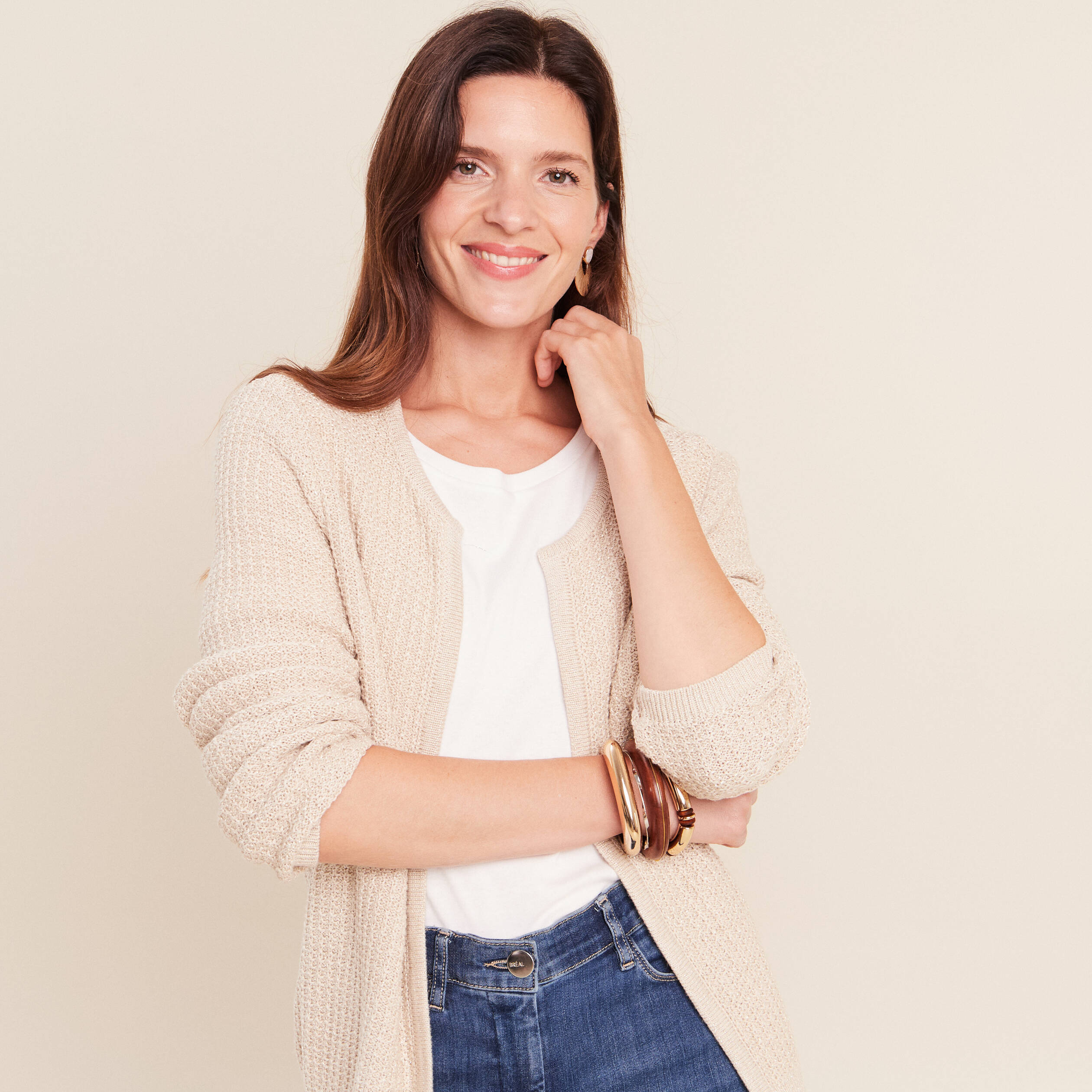 Gilet col rond couleur or femme