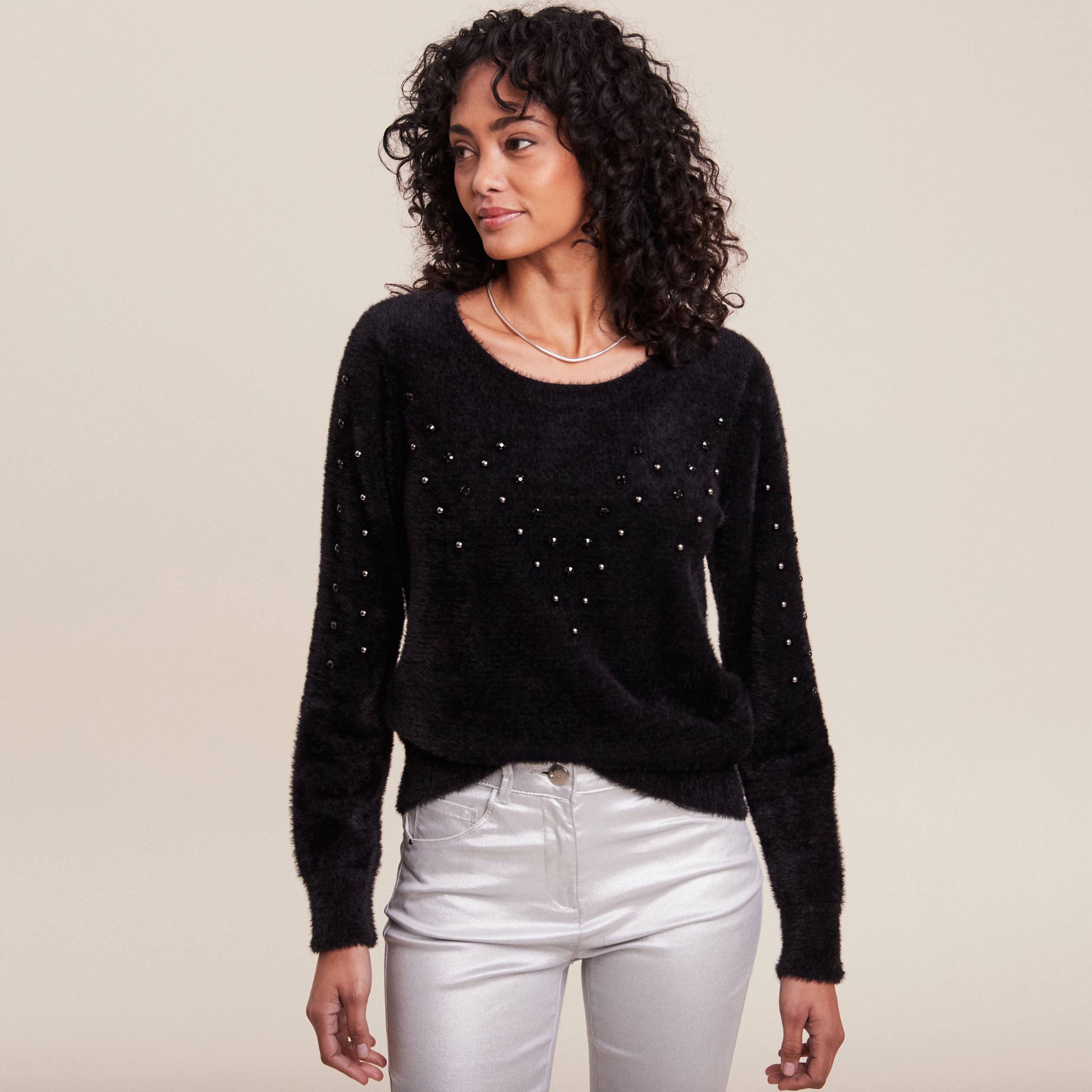 pull manches longues strass noir femme Pull manches longues strass noir femme
