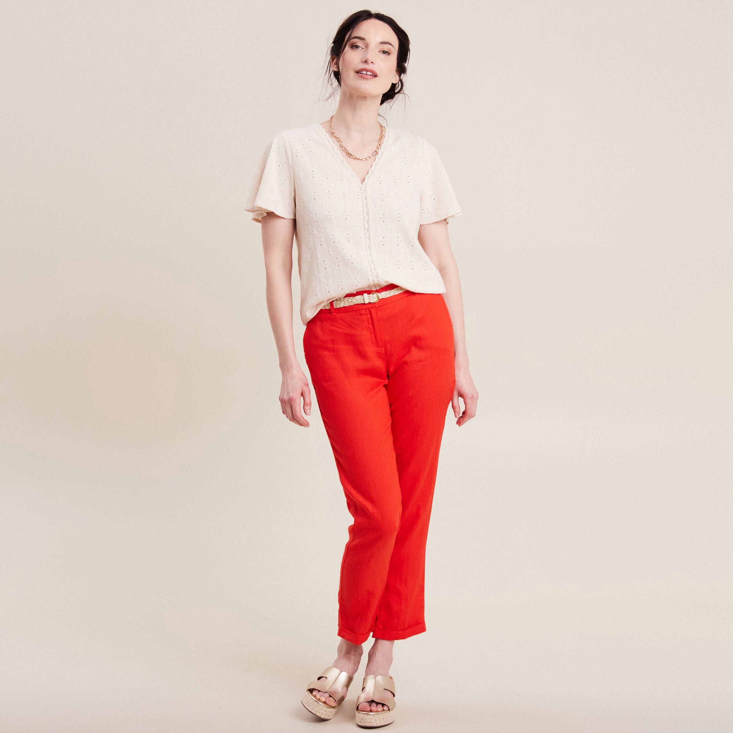 blouse manches courtes brodee ivoire femme Blouse manches courtes brodée ivoire femme
