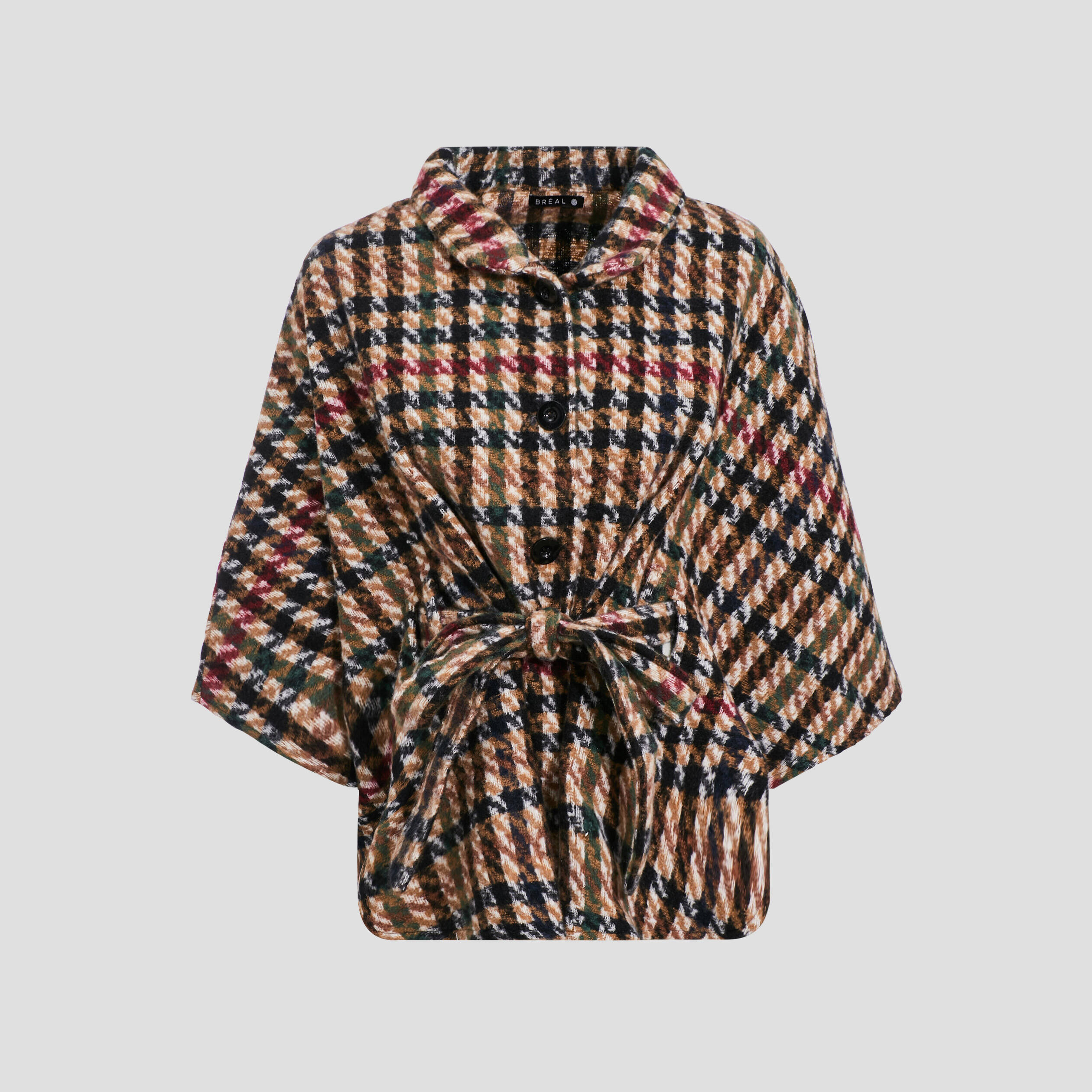 Poncho boutonné ceinturé ecru femme