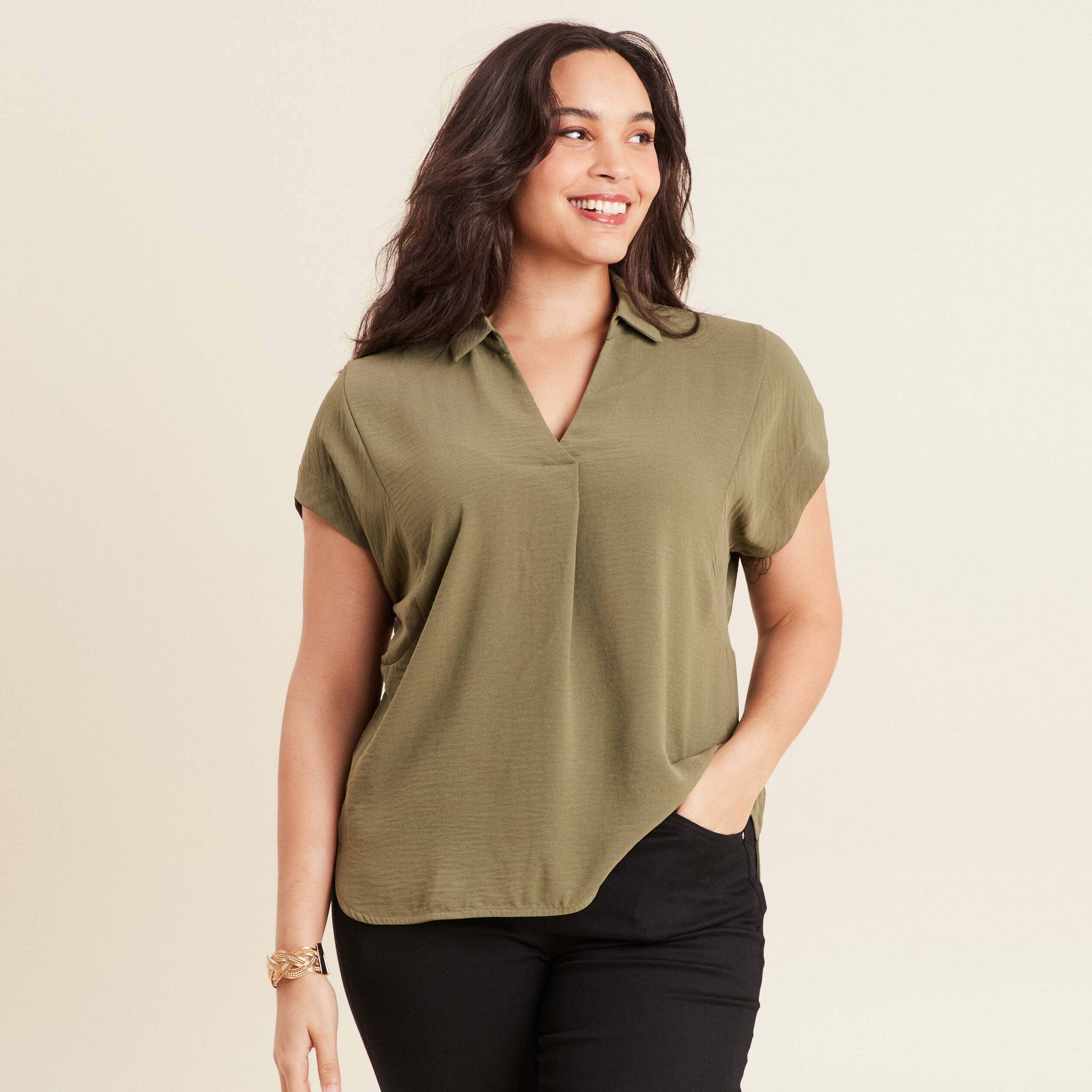 blouse manches courtes vert kaki femme Blouse manches courtes vert kaki femme