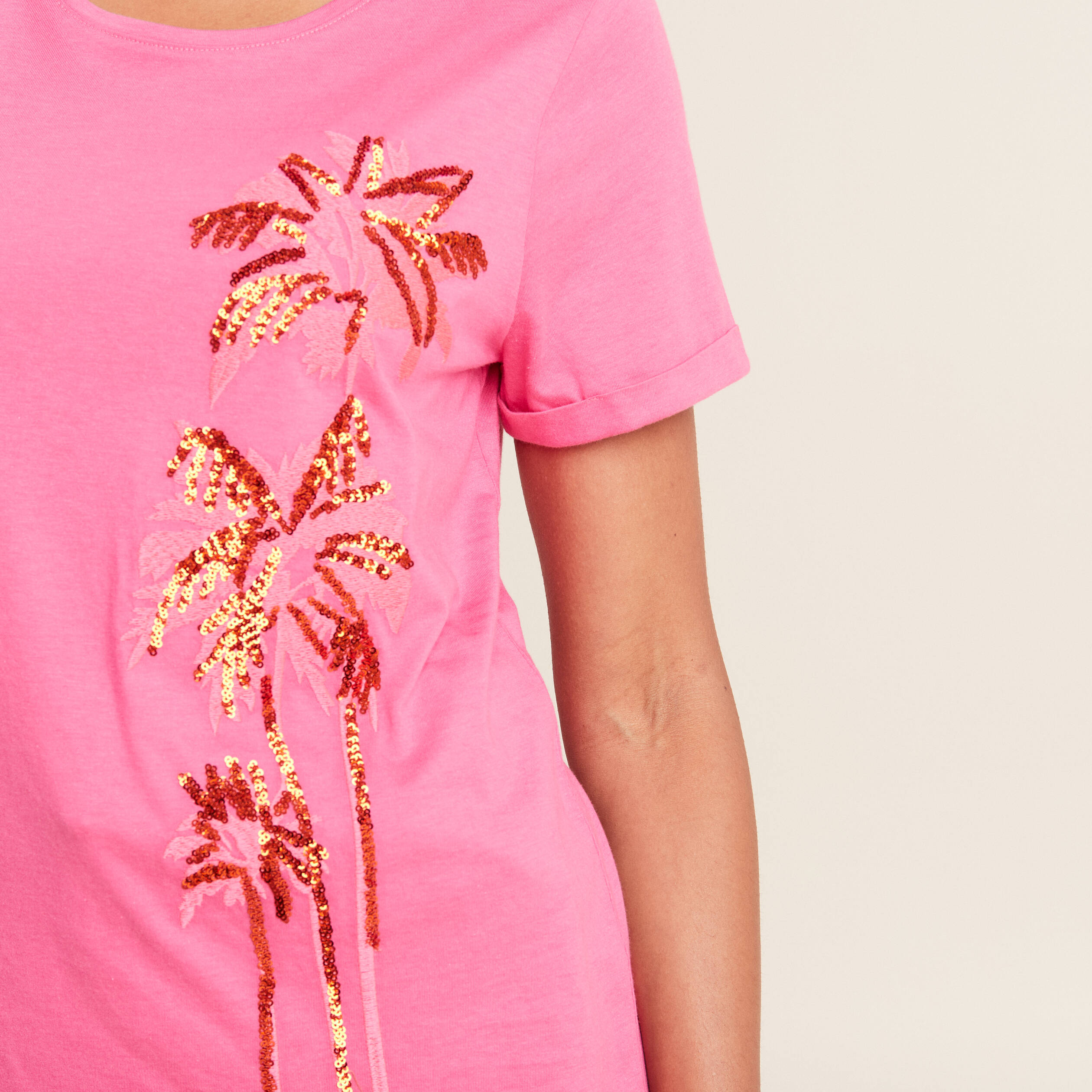 t shirt manches courtes rose fushia femme T-shirt manches courtes rose fushia femme